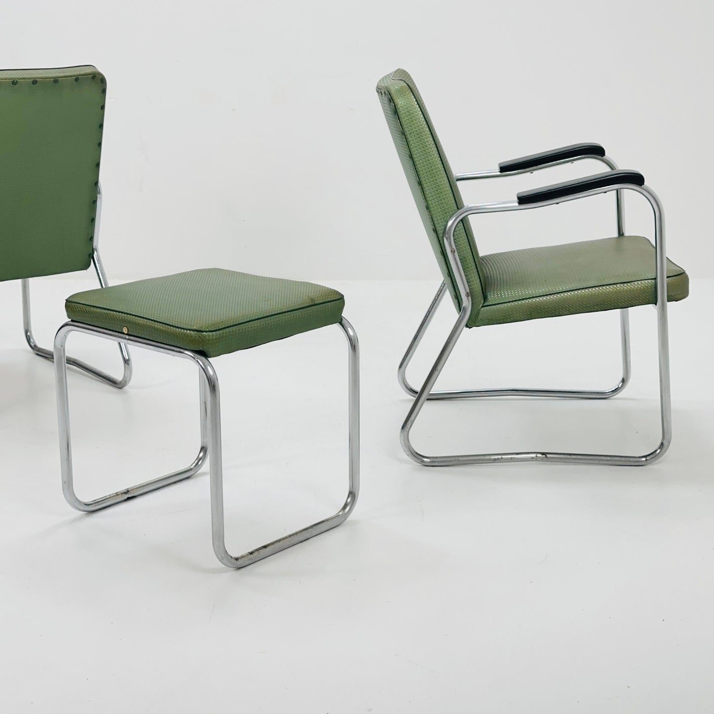 Mid century Original Mauser tubular steel armchairs and ottoman set 1940s Germany