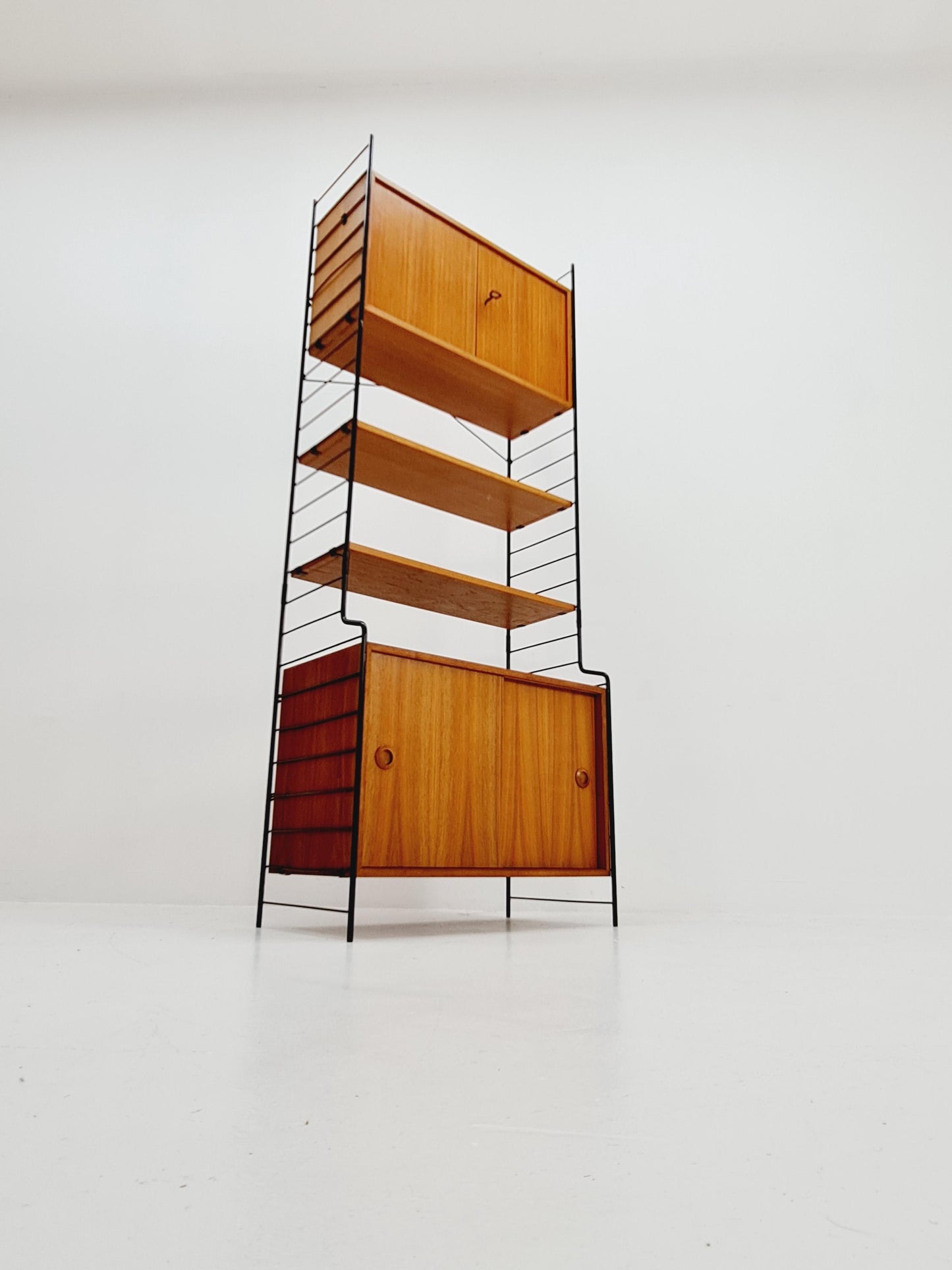 Free standing String shelf-system, bookcase with cabinet teak by WHB Germany, 1950s