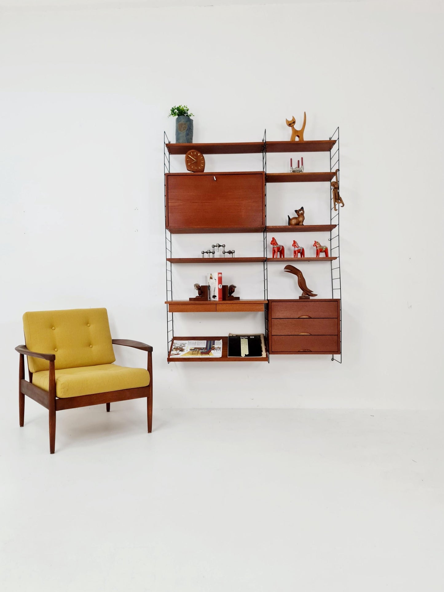 Rare String shelf-system, bookcase teak by WHB Germany, 1950s