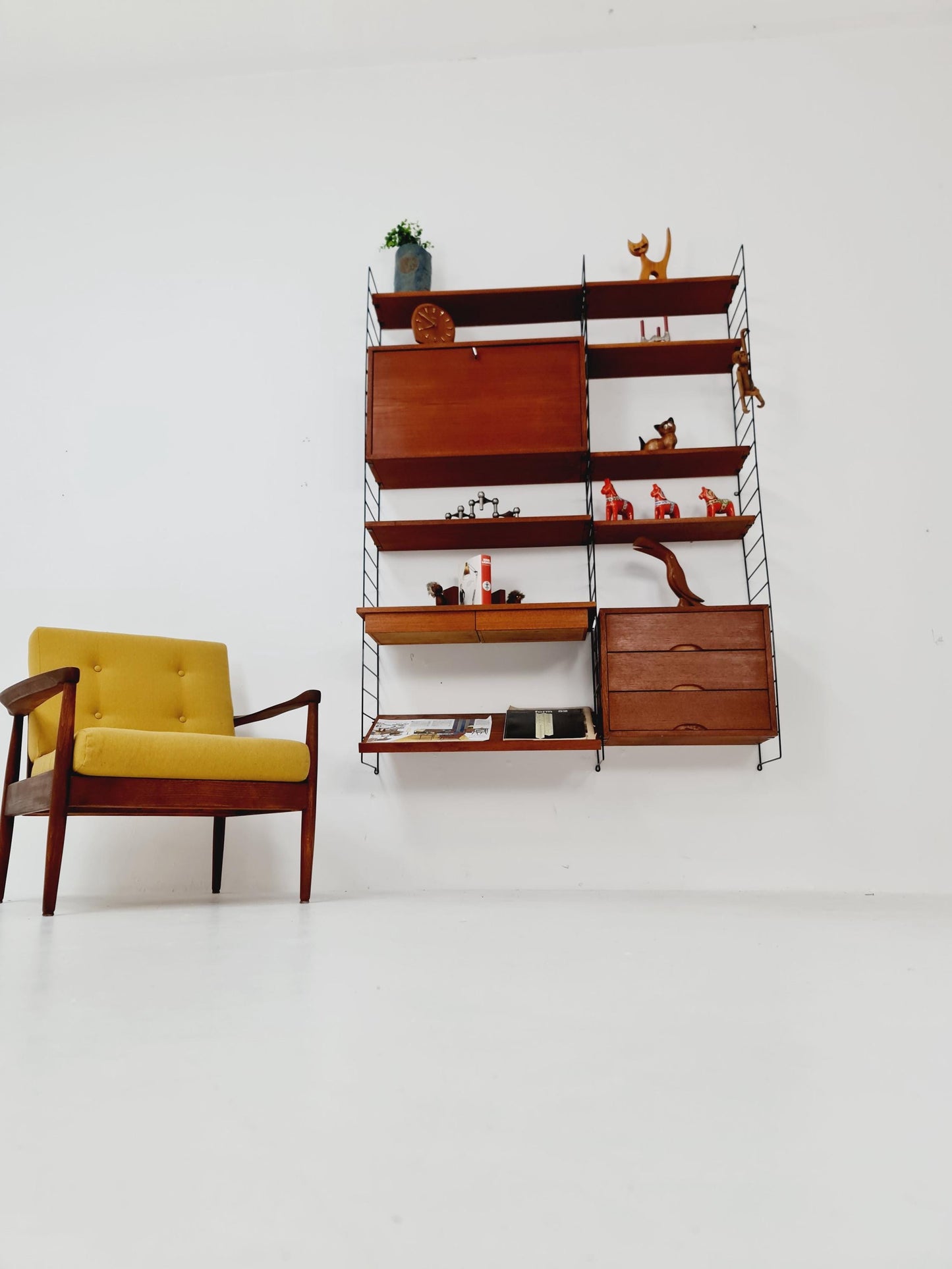 Rare String shelf-system, bookcase teak by WHB Germany, 1950s