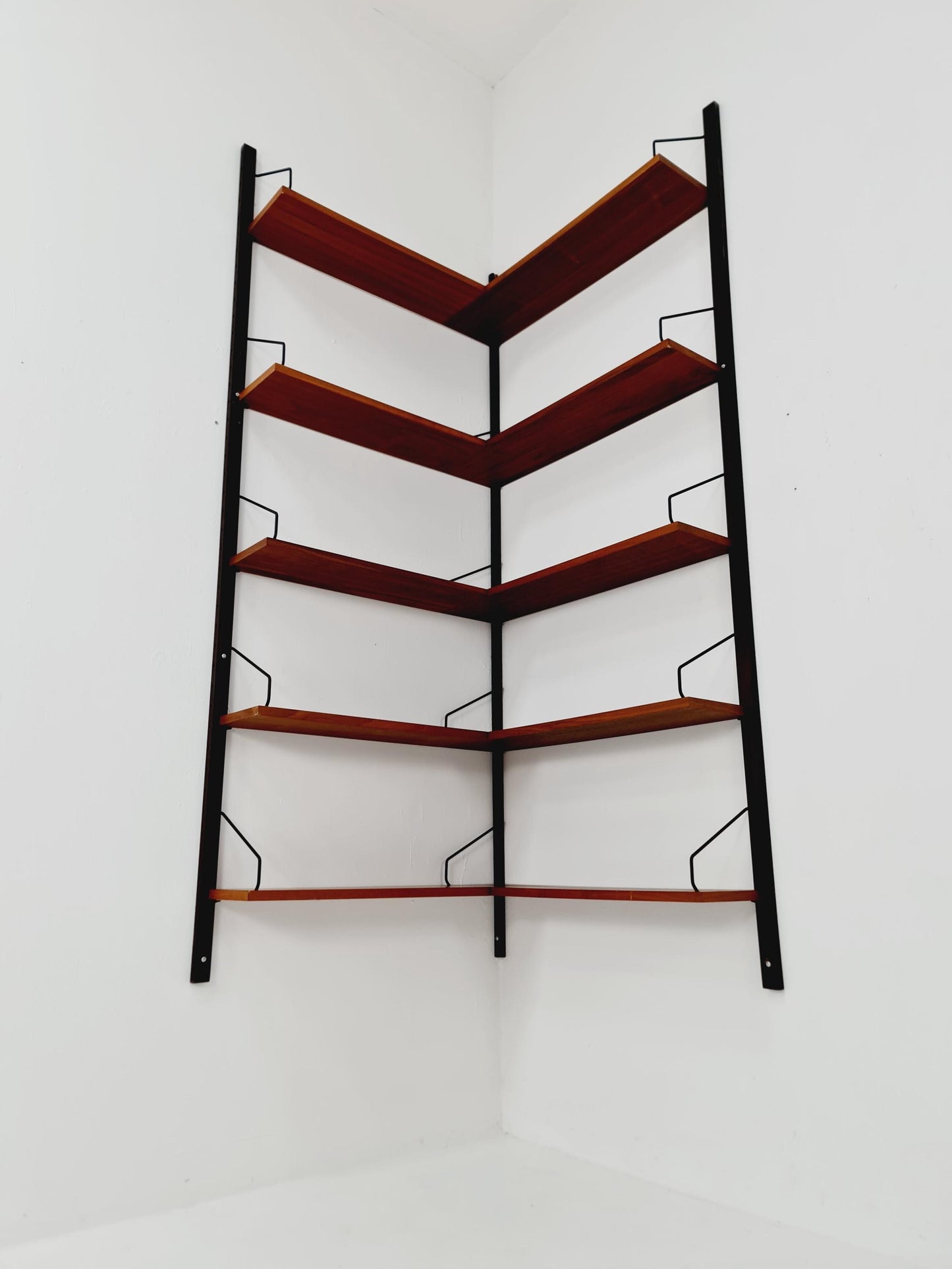 Midcentury Danish walnut Corner Wall-Mounted Shelving Unit, by Royal for Poul Cadovius, 1960s