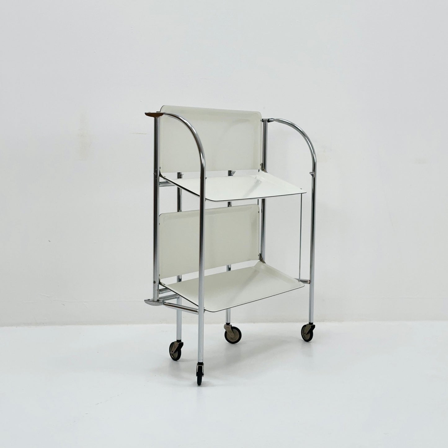 Mid-Century Italian Folding white Plastic & Metal Serving Trolley, 1970s