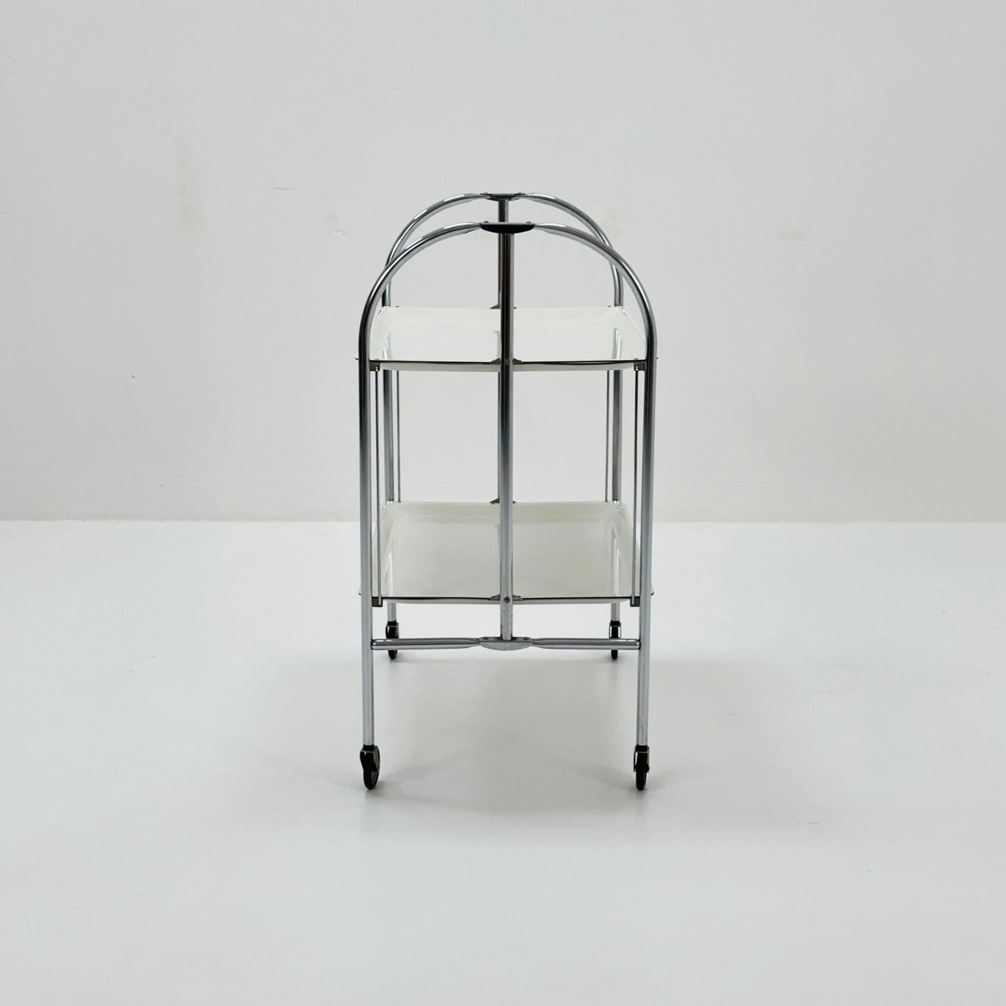 Mid-Century Italian Folding white Plastic & Metal Serving Trolley, 1970s