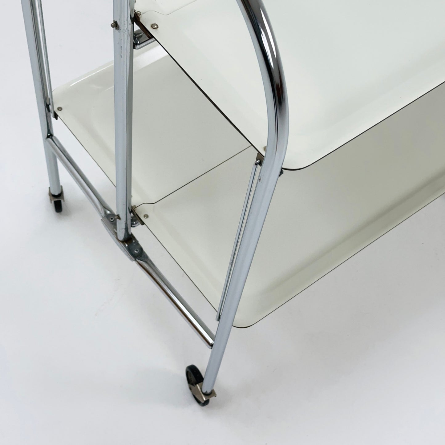 Mid-Century Italian Folding white Plastic & Metal Serving Trolley, 1970s