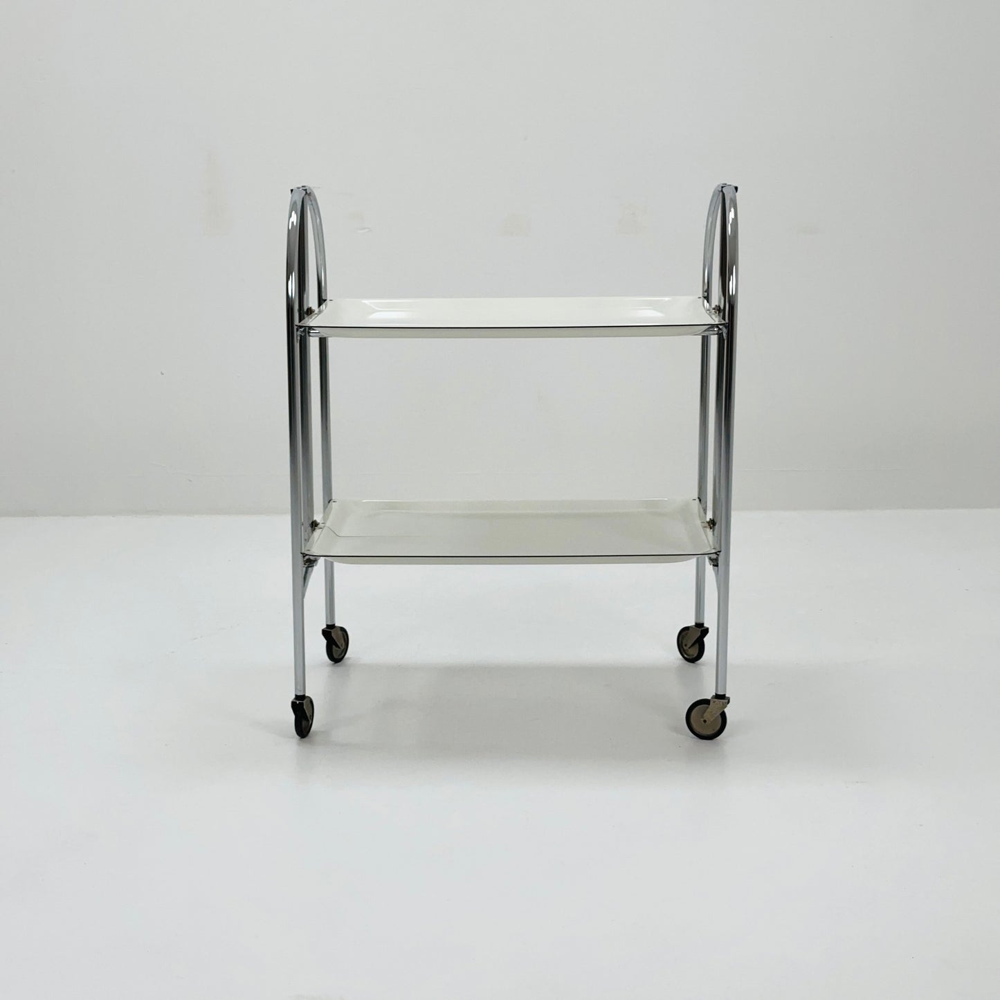 Mid-Century Italian Folding white Plastic & Metal Serving Trolley, 1970s