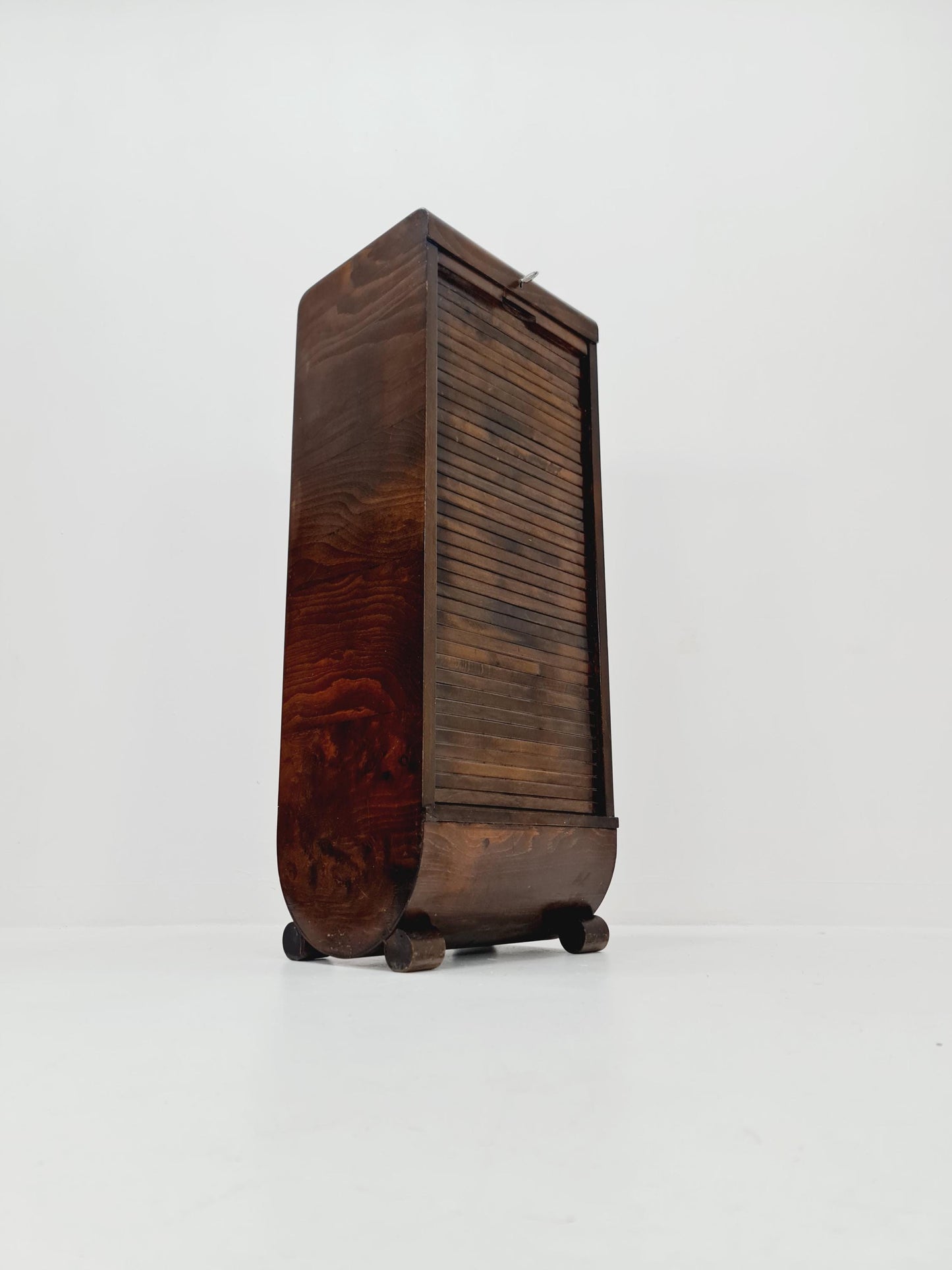 Mid century German roll document cabinet in Wood by Ekawerk Büro Möbel , 1950s