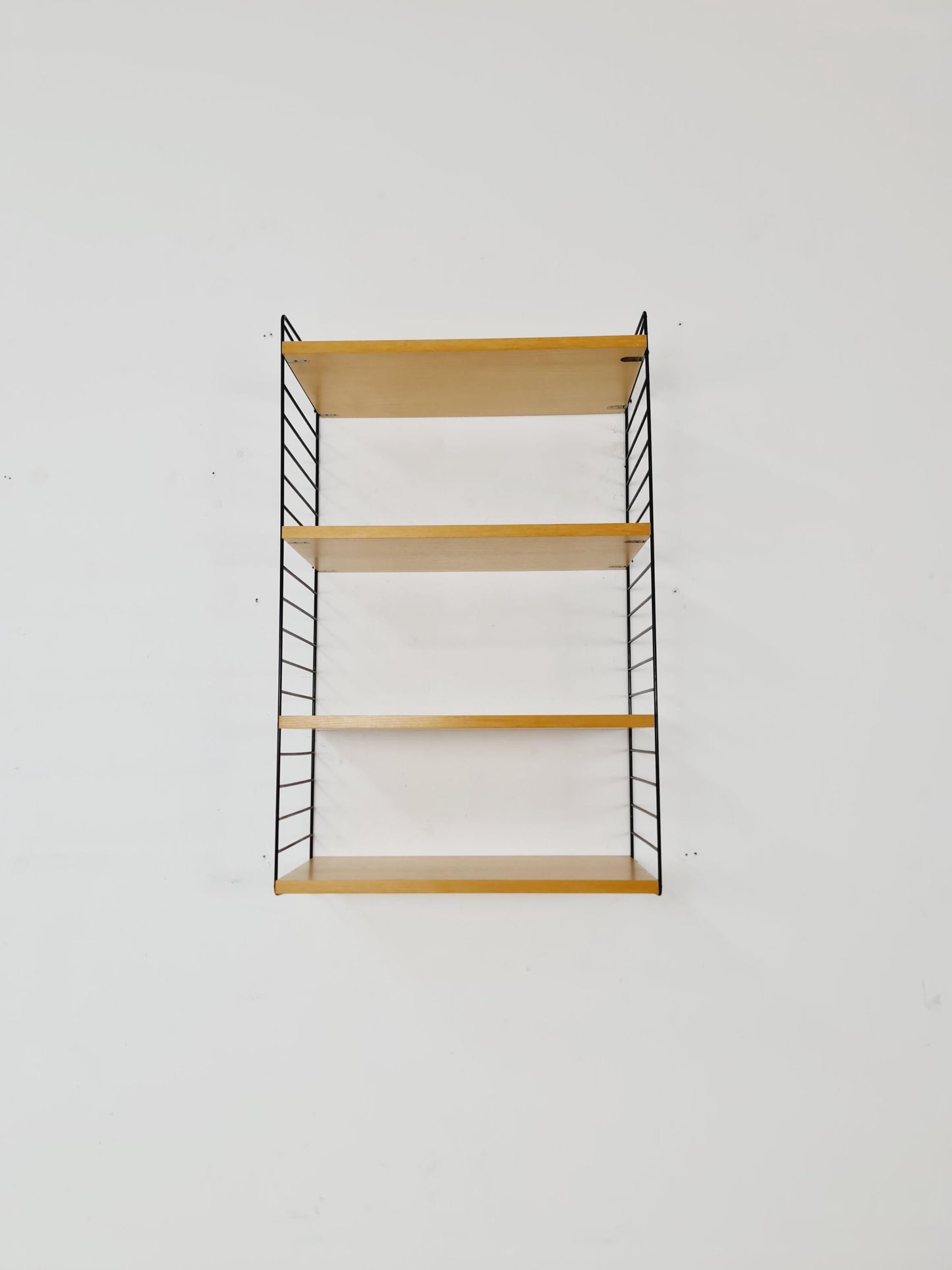 Original MCM Ash shelving system - consists of Black lacquered metal ladders, from string Stockholm 1960s