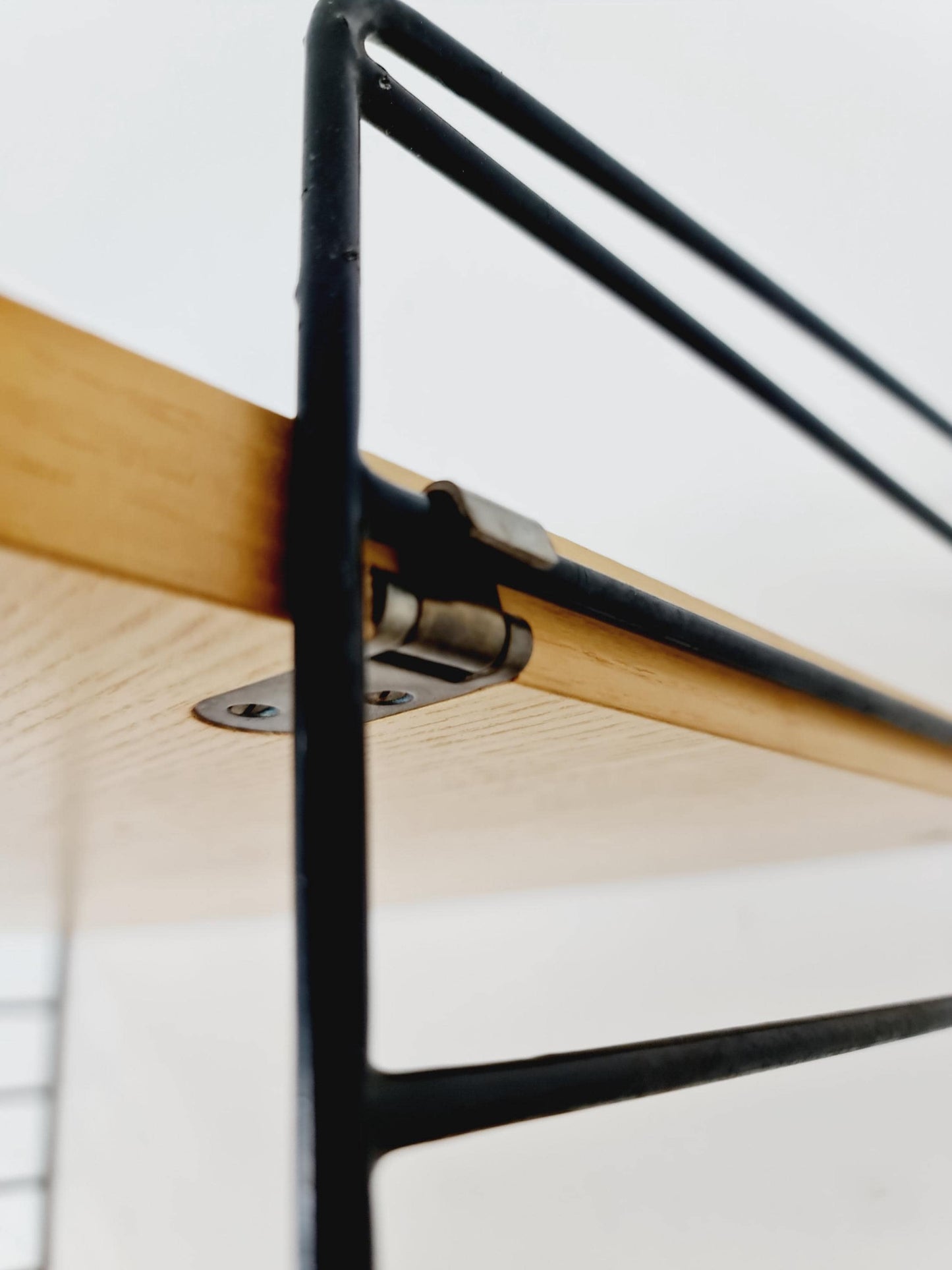 Original MCM Ash shelving system - consists of Black lacquered metal ladders, from string Stockholm 1960s