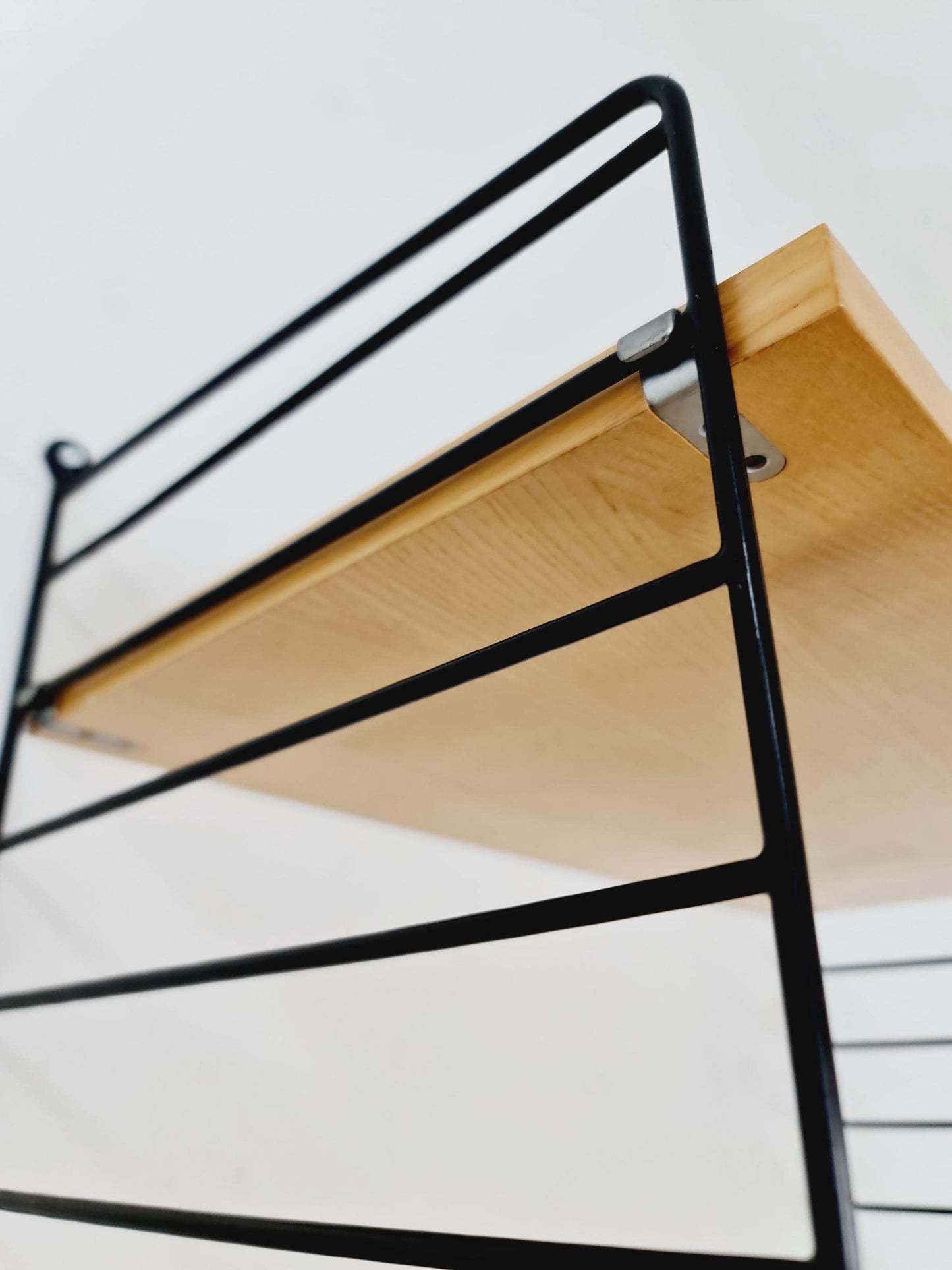 Original MCM Ash shelving system - consists of Black lacquered metal ladders, from string Stockholm 1960s