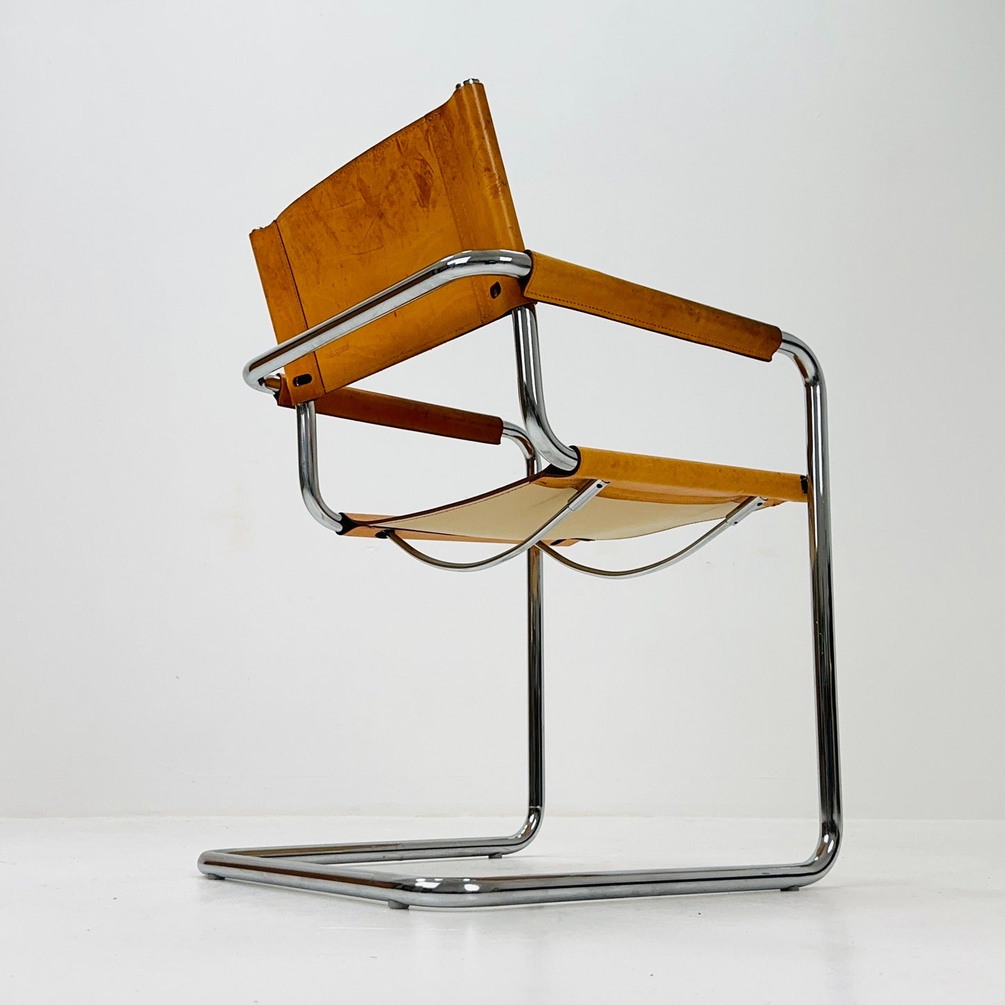 1 of 9 Mid century Matteo Grassi Mg5 cognac leather cantilevered chairs by Mart Stam italy 1980s