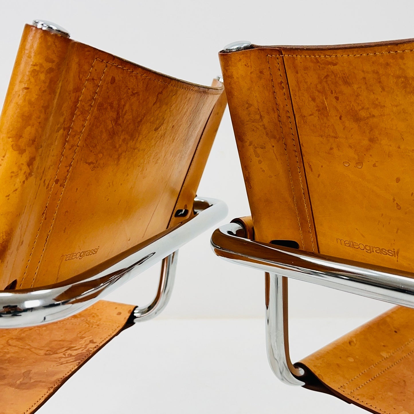 set of 2 Mid century armchairs Matteo Grassi Mg5 leather cantilevered by Mart Stam italy 1980s
