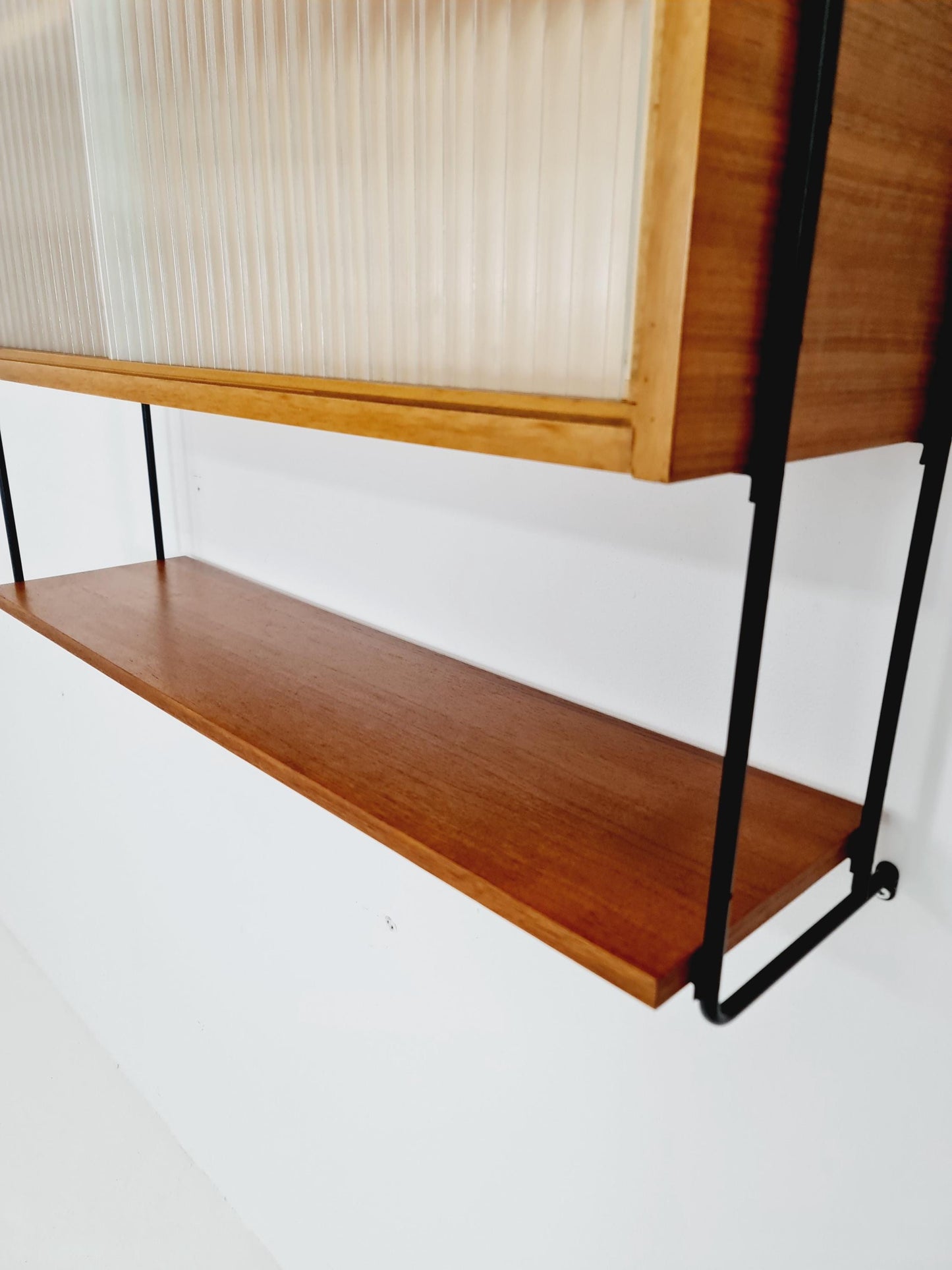 German Teak wall hanging display cabinet by Omnia Hilker, 1960s