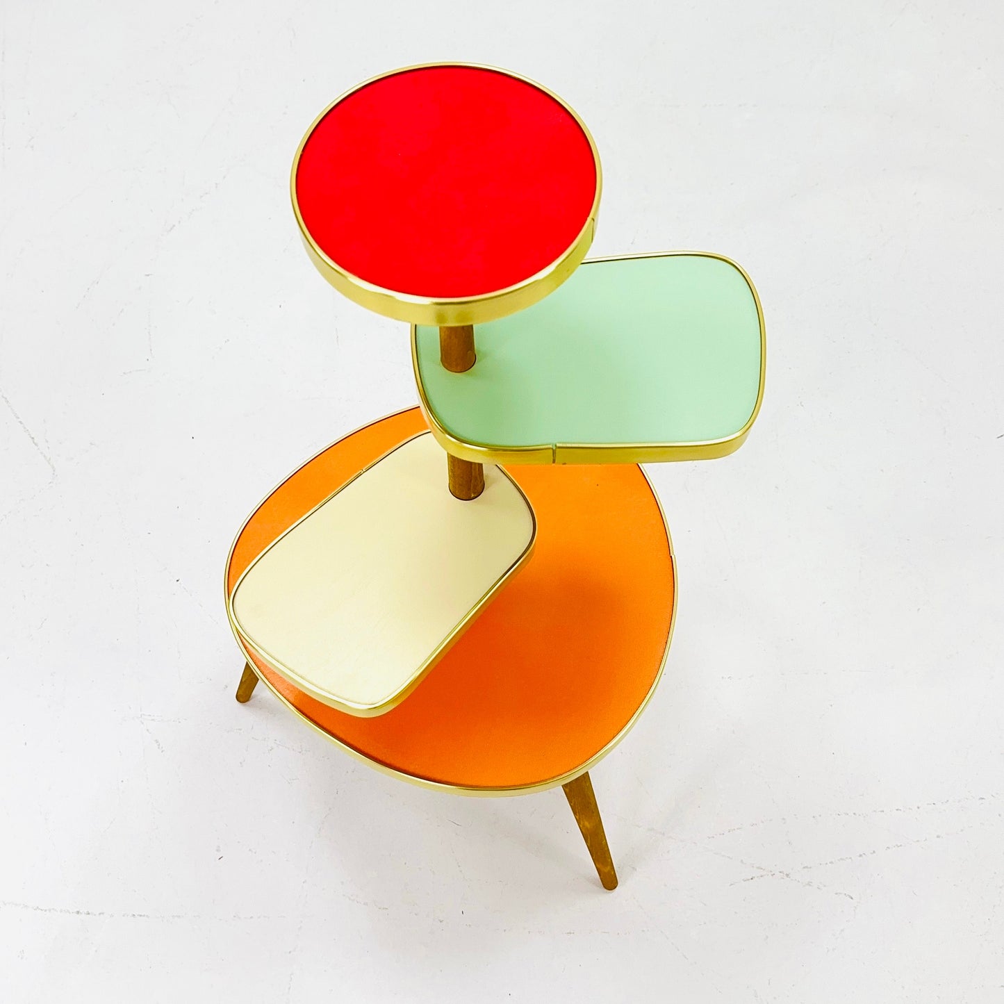 1950s German Plant Stand, Colorful Vintage Mid-Century Minimalist Indoor Plant Stand Side Table Retro flower table