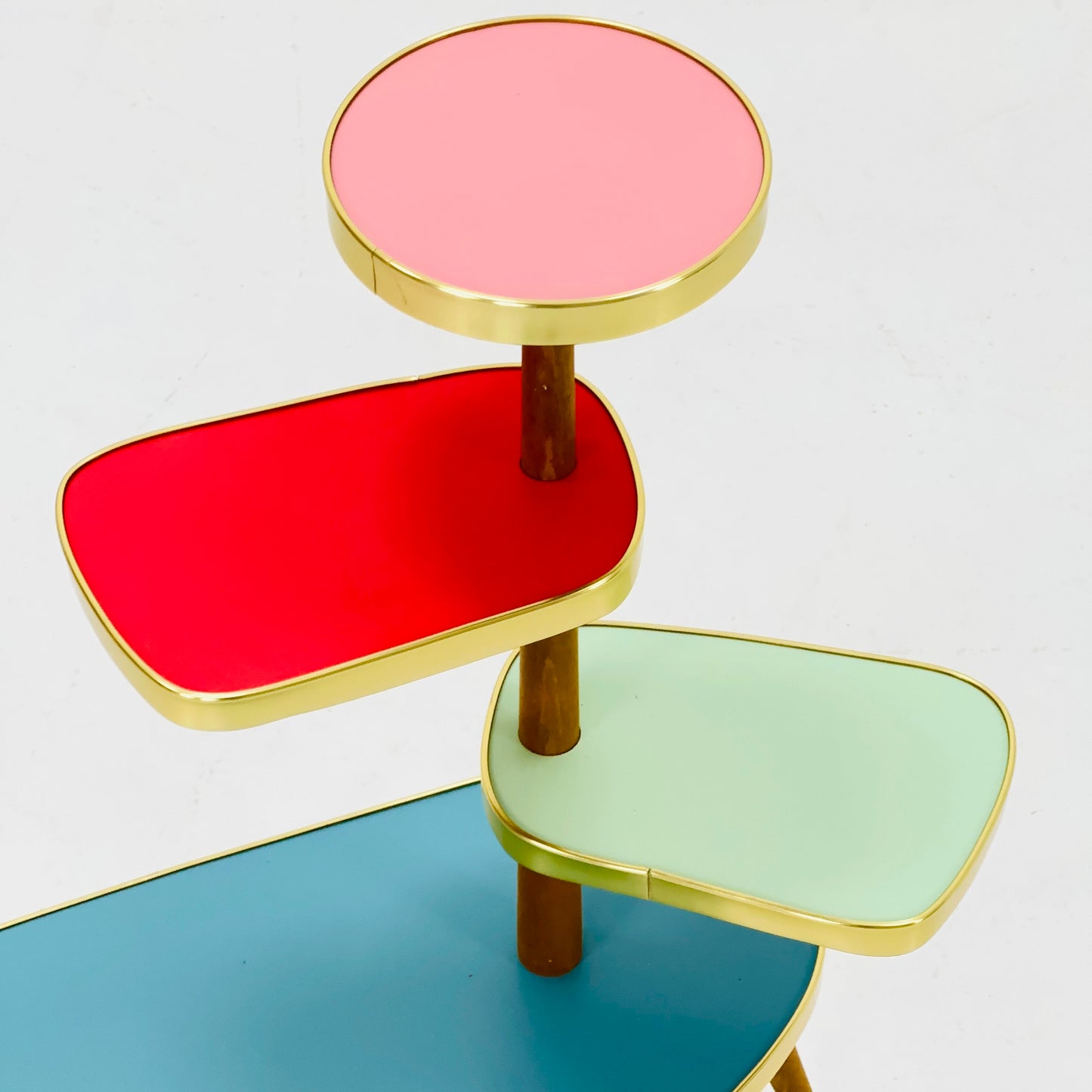 1950s German Plant Stand, Colorful Vintage Mid-Century Minimalist Indoor Plant Stand Side Table Retro flower table