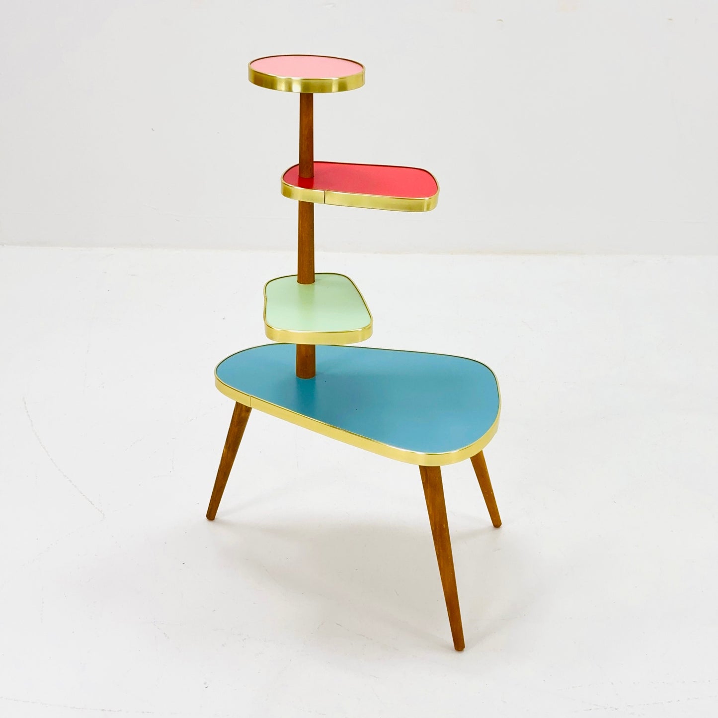 1950s German Plant Stand, Colorful Vintage Mid-Century Minimalist Indoor Plant Stand Side Table Retro flower table