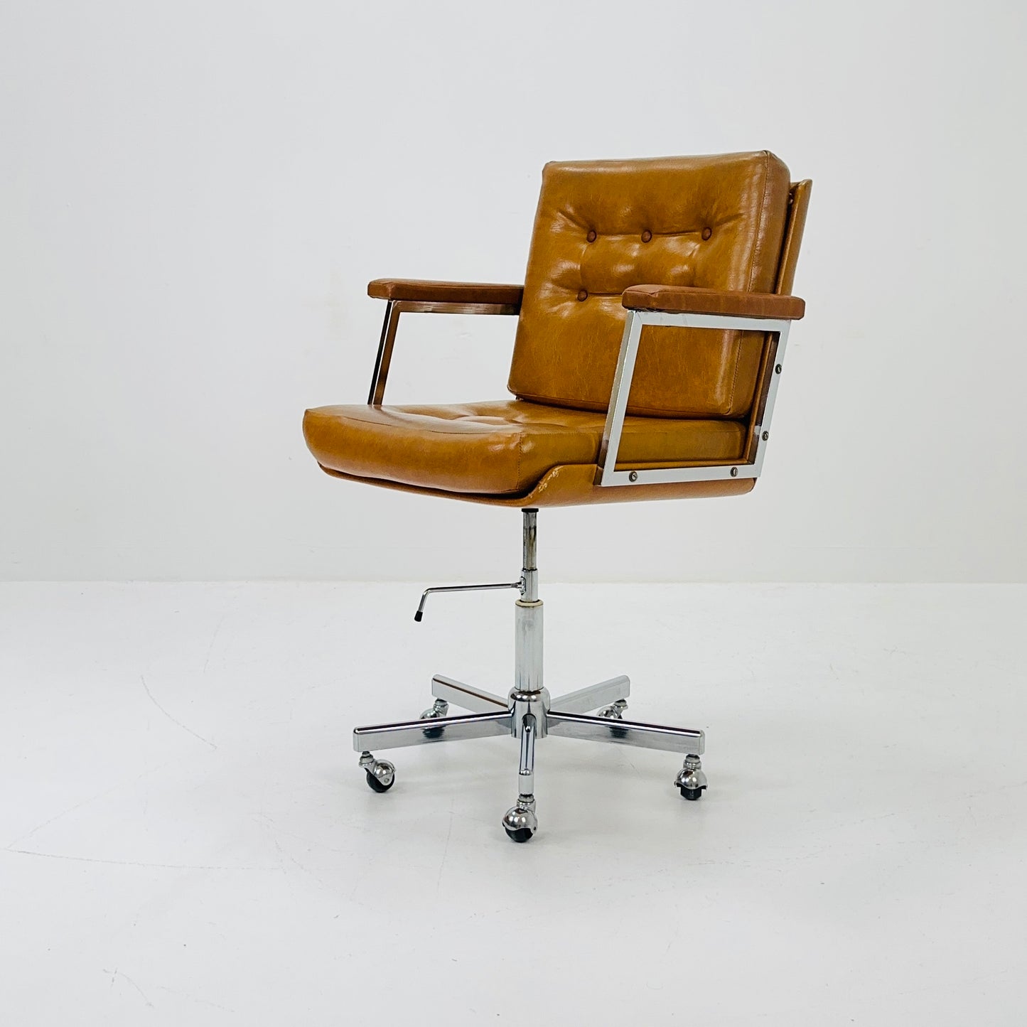 Mid century swivel desk chair cognac leather 1980s Germany