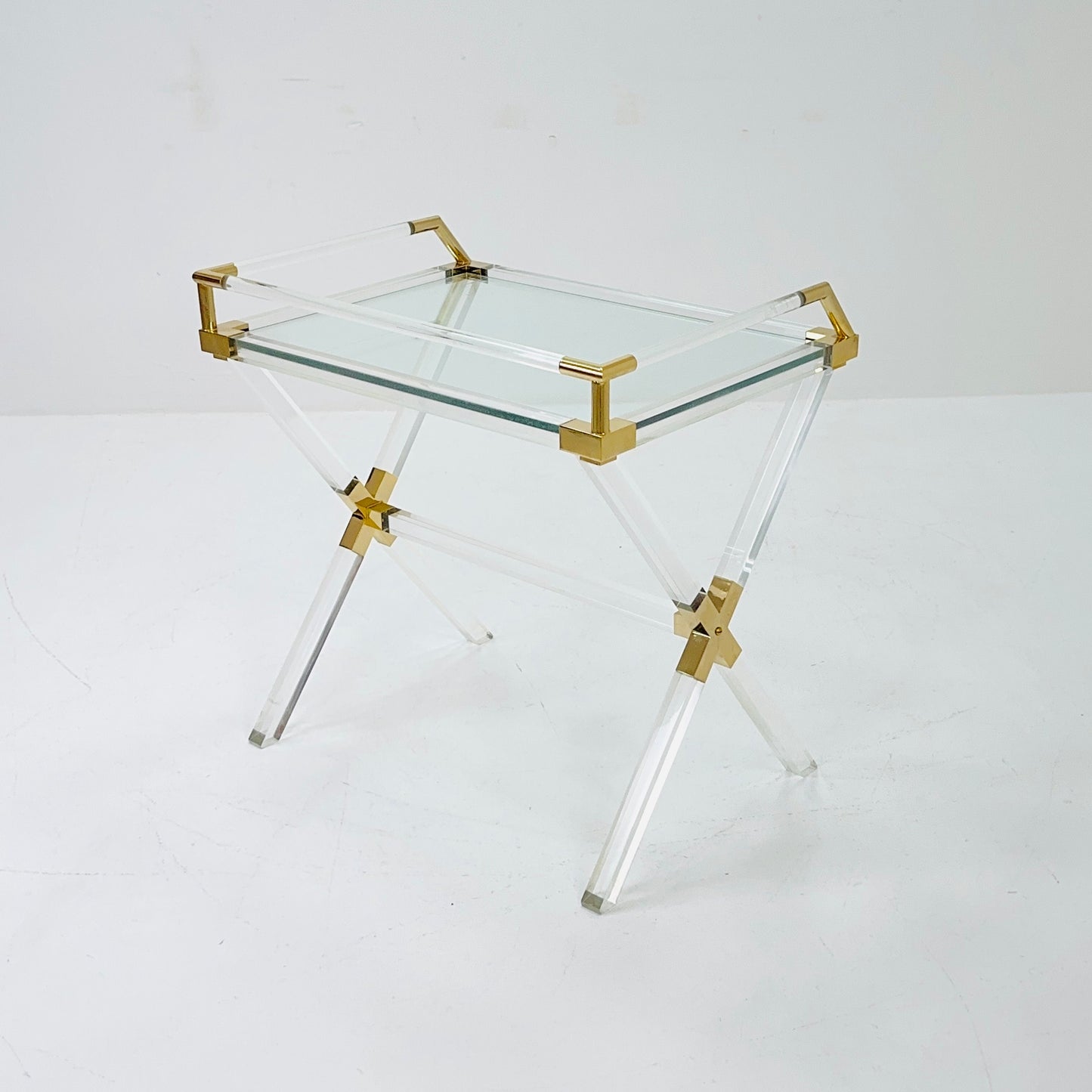 Mid century Hollywood Regency Charles Hollis Jones Large Lucite Brass Bar Table 1970s