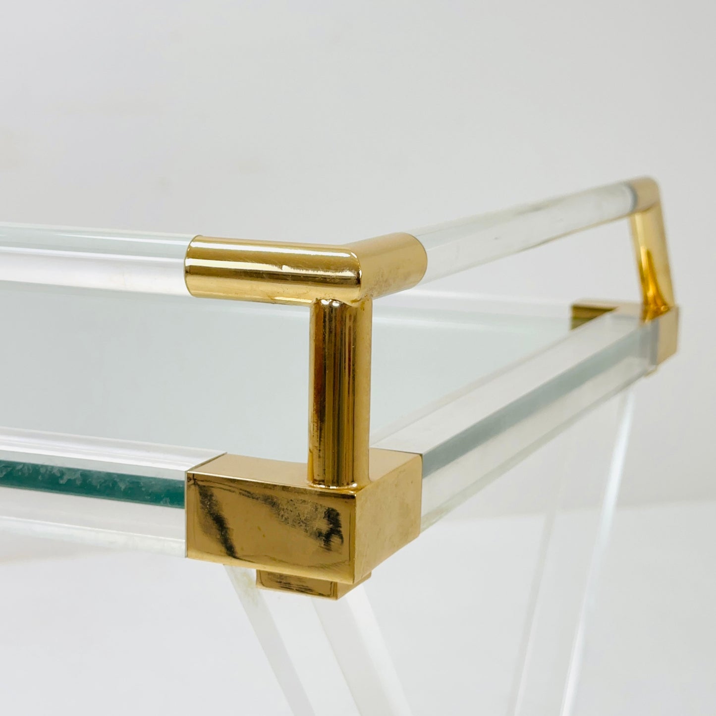 Mid century Hollywood Regency Charles Hollis Jones Large Lucite Brass Bar Table 1970s