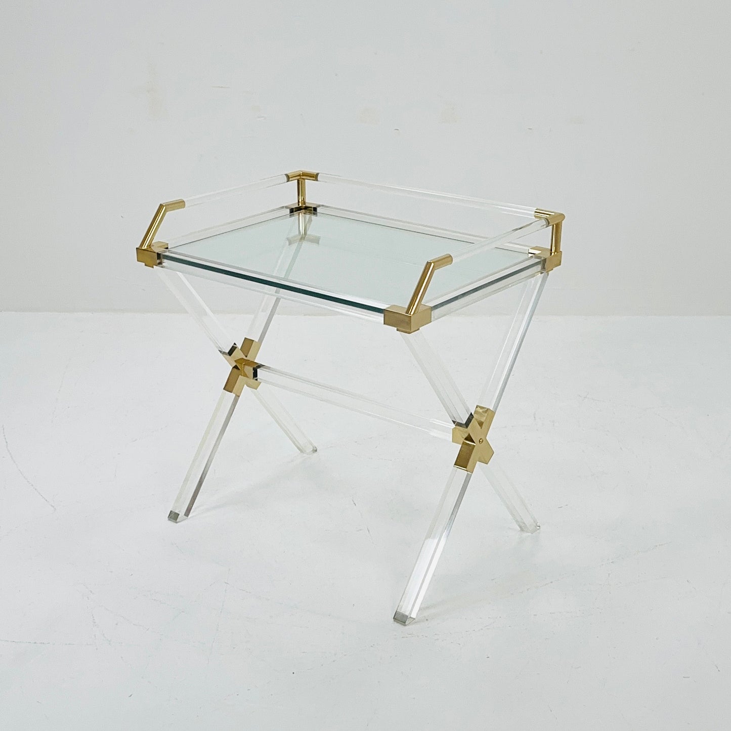 Mid century Hollywood Regency Charles Hollis Jones Large Lucite Brass Bar Table 1970s