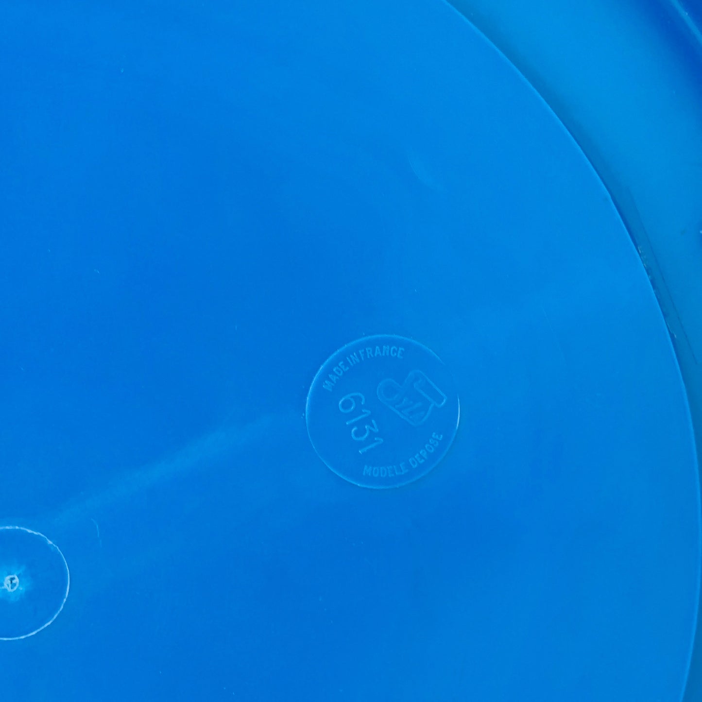 Space Age round wall mirror blue frame in plastic by Syla, France 1970s