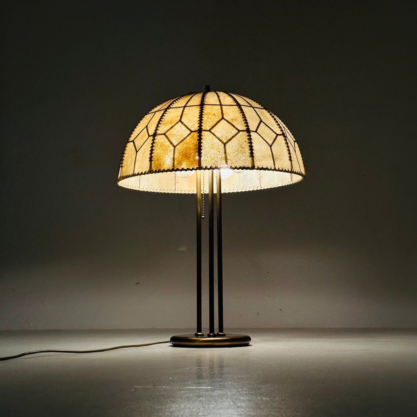 Mid century table lamp with sewn shade by Idell Kaiser Leuchten, 1960s