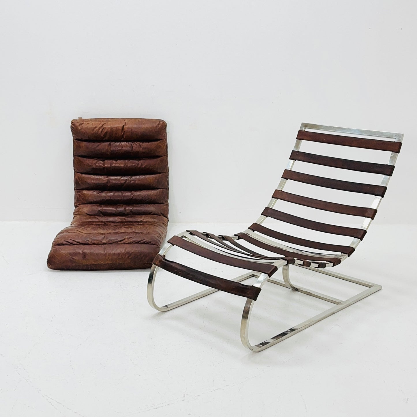 Mid Century Lounge chair leather and chrome, Ludwig Mies van der Rohe Italy '