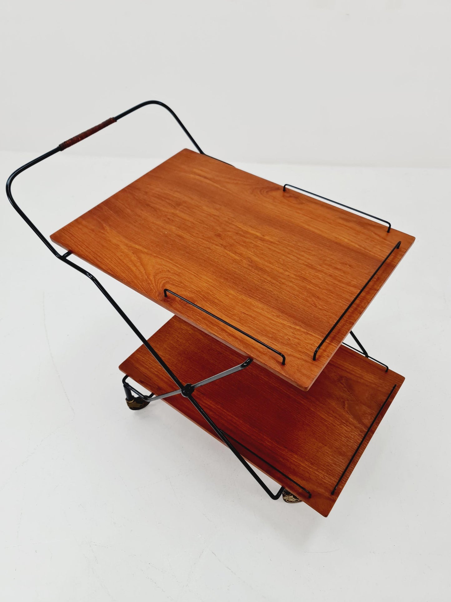 Vintage Danish mid century trolley bar cart in teak & metal, 1960s