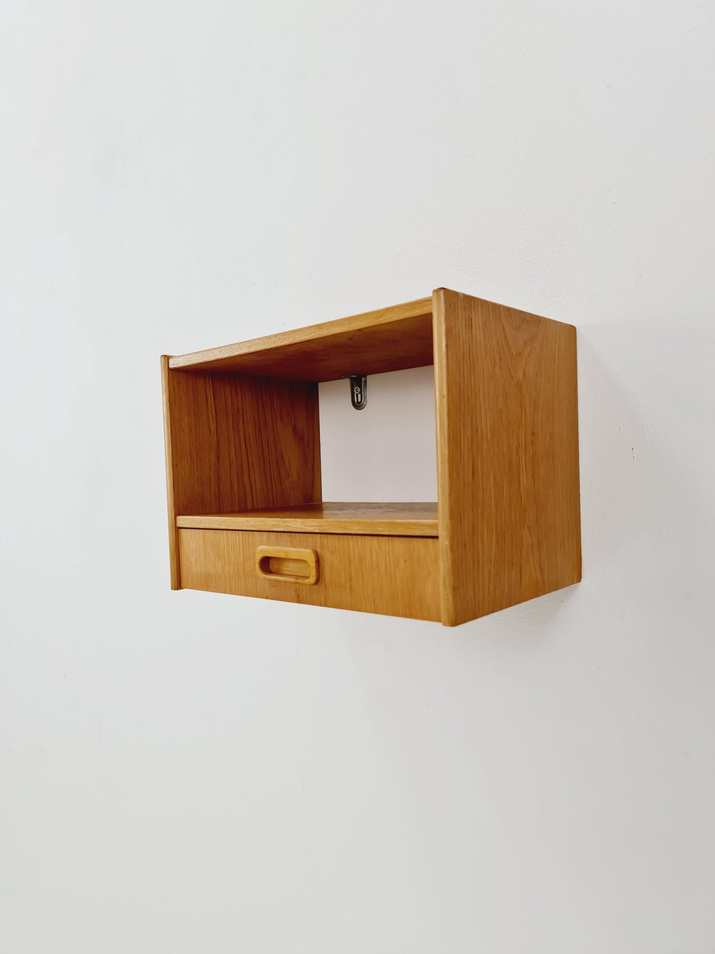 Scandinavian string oak floating/ hanging bedside table/ nightstand, 1960s