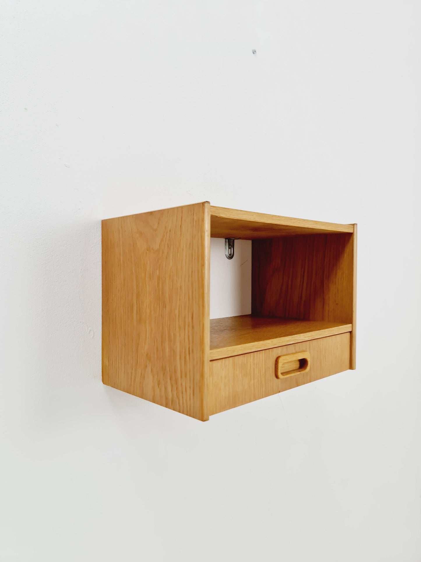 Scandinavian string oak floating/ hanging bedside table/ nightstand, 1960s