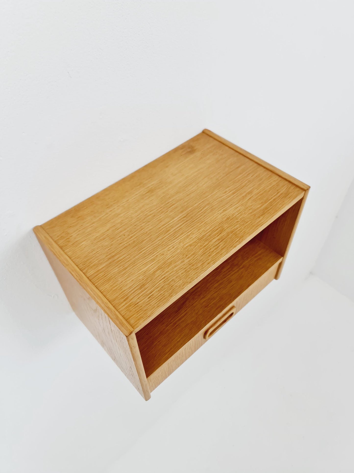 Scandinavian string oak floating/ hanging bedside table/ nightstand, 1960s