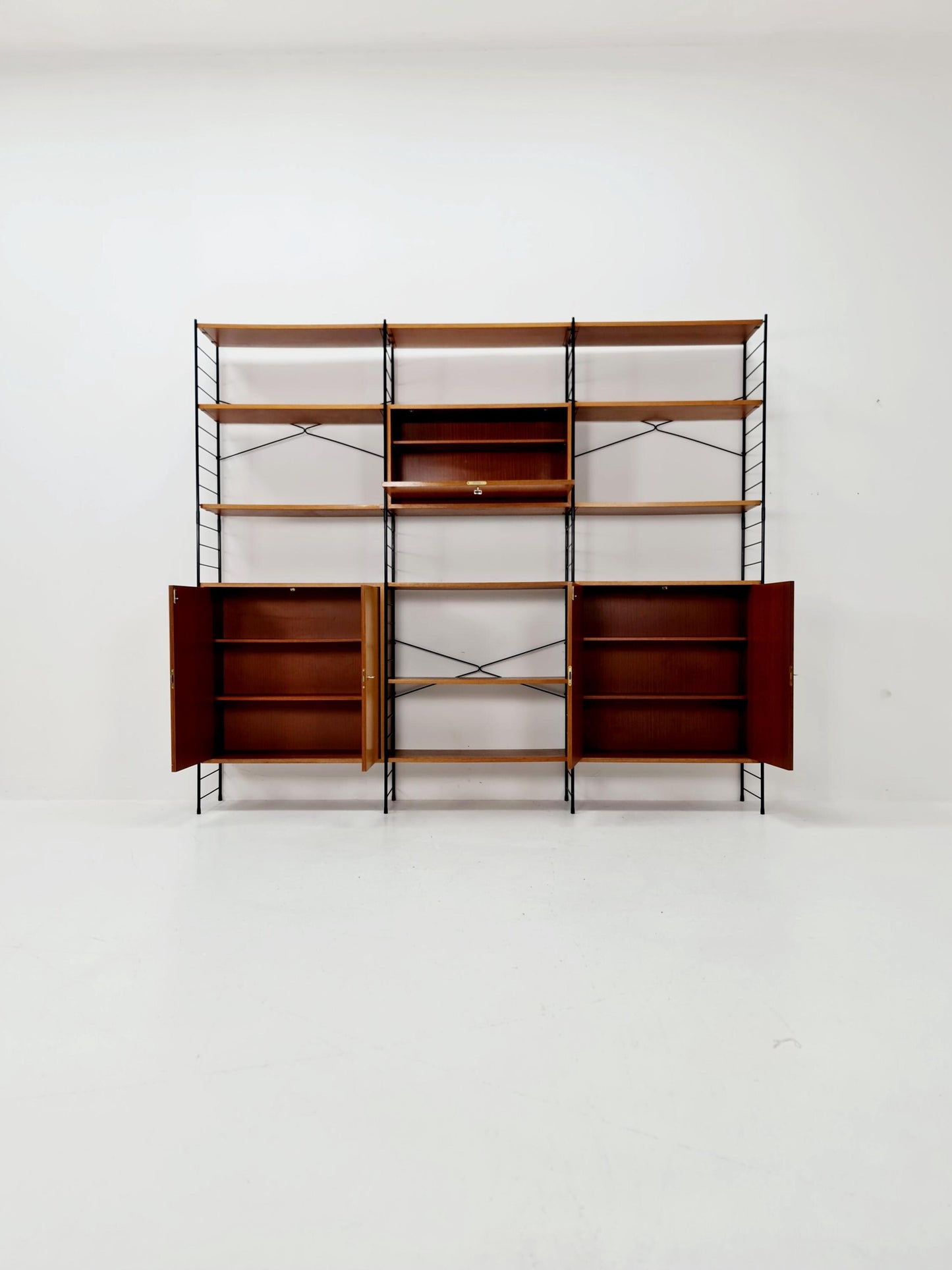 String shelf-system, bookcase with bar cabinet teak by WHB Germany, 1950s