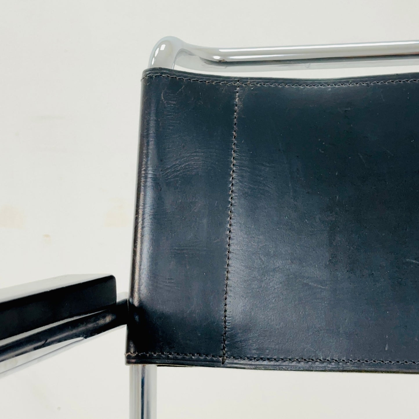 Mid century Bauhaus black leather iconic S34 armchair by mart Stam for Thonet 1980s