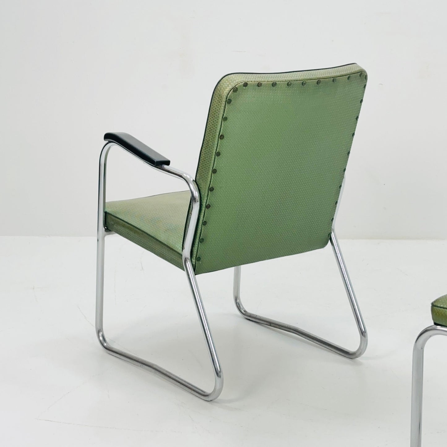 Mid century Original Mauser tubular steel armchairs and ottoman set 1940s Germany