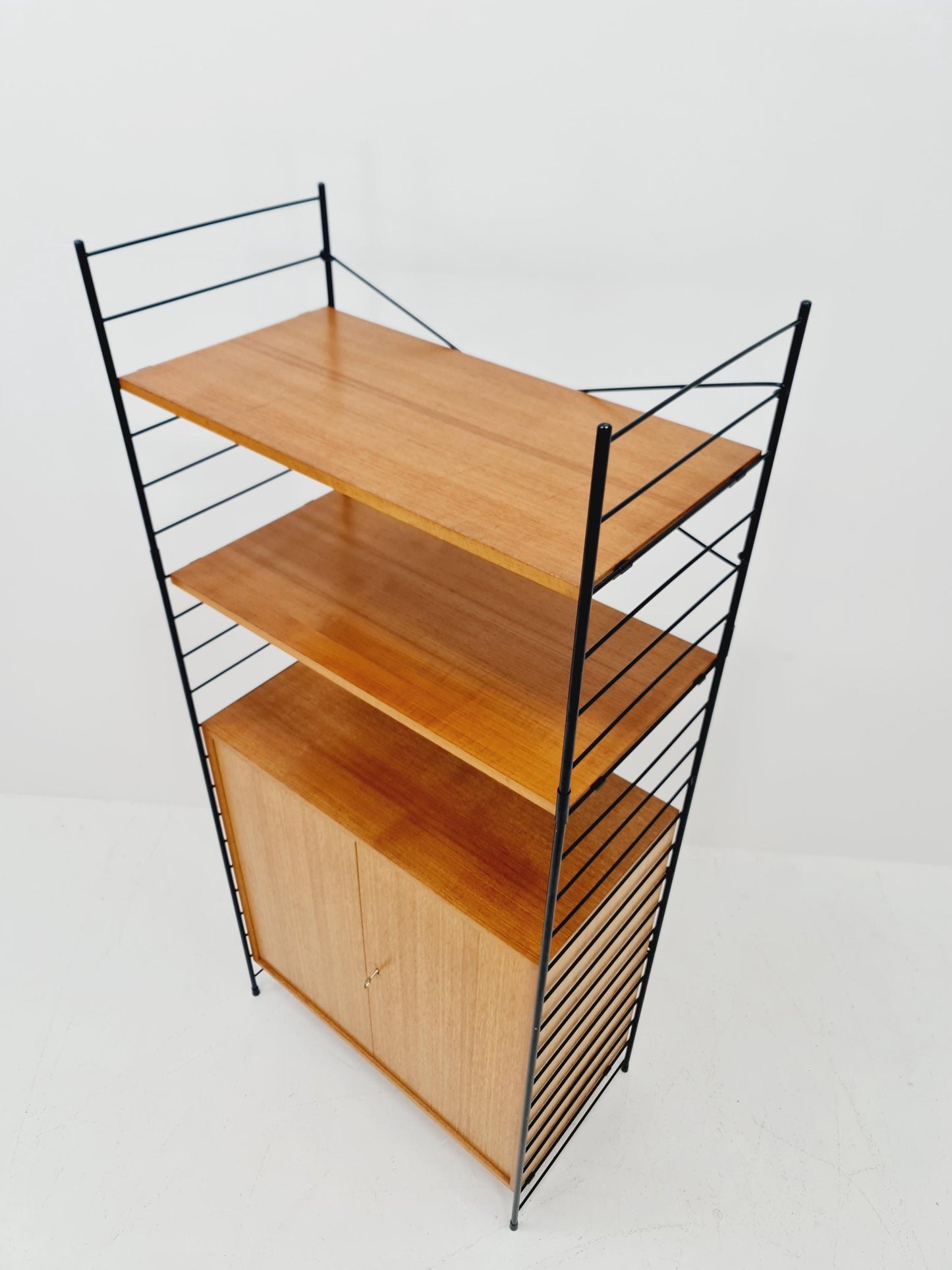 Free standing String shelf-system, bookcase with cabinet teak by WHB Germany, 1950s