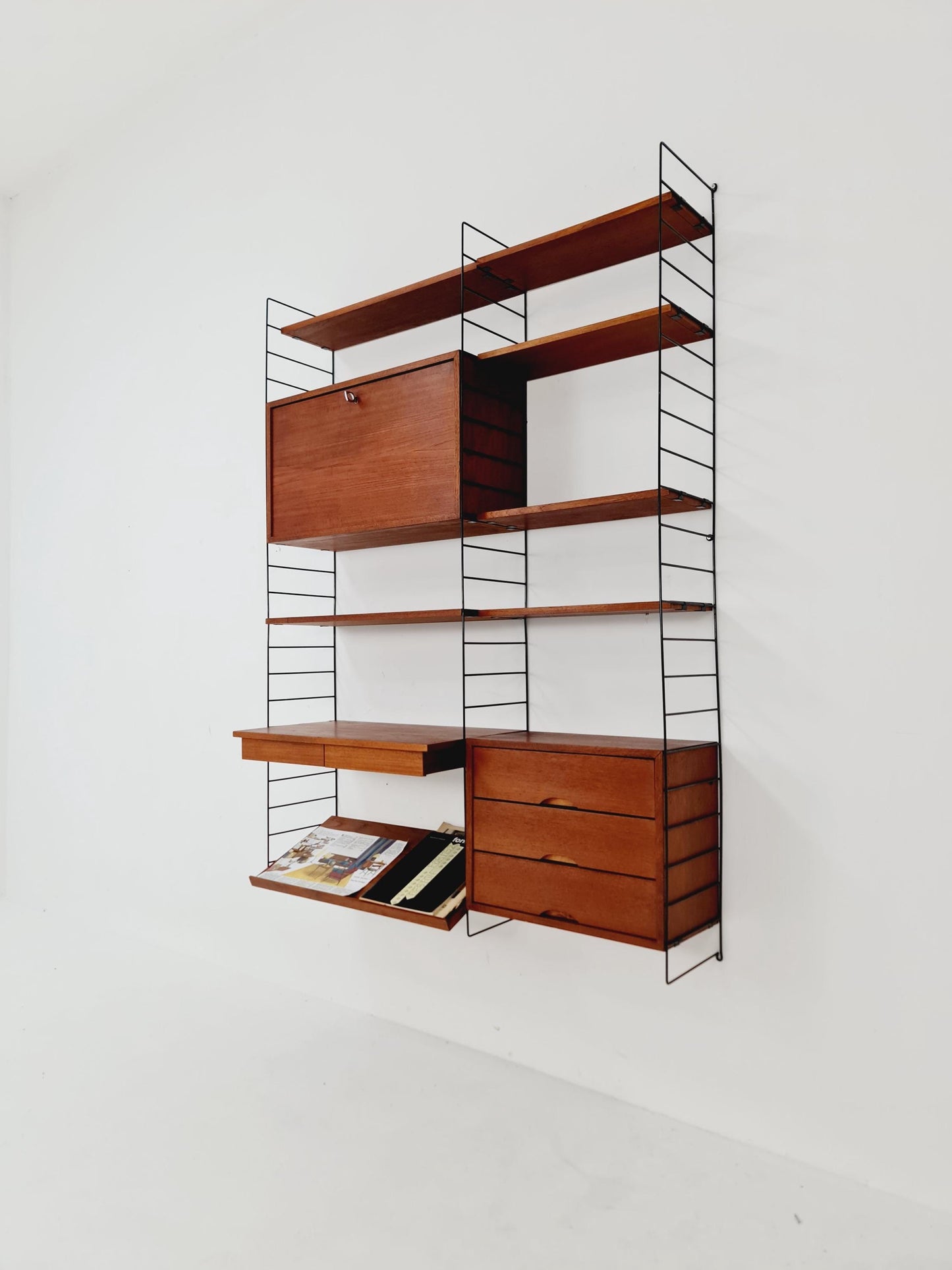 Rare String shelf-system, bookcase teak by WHB Germany, 1950s