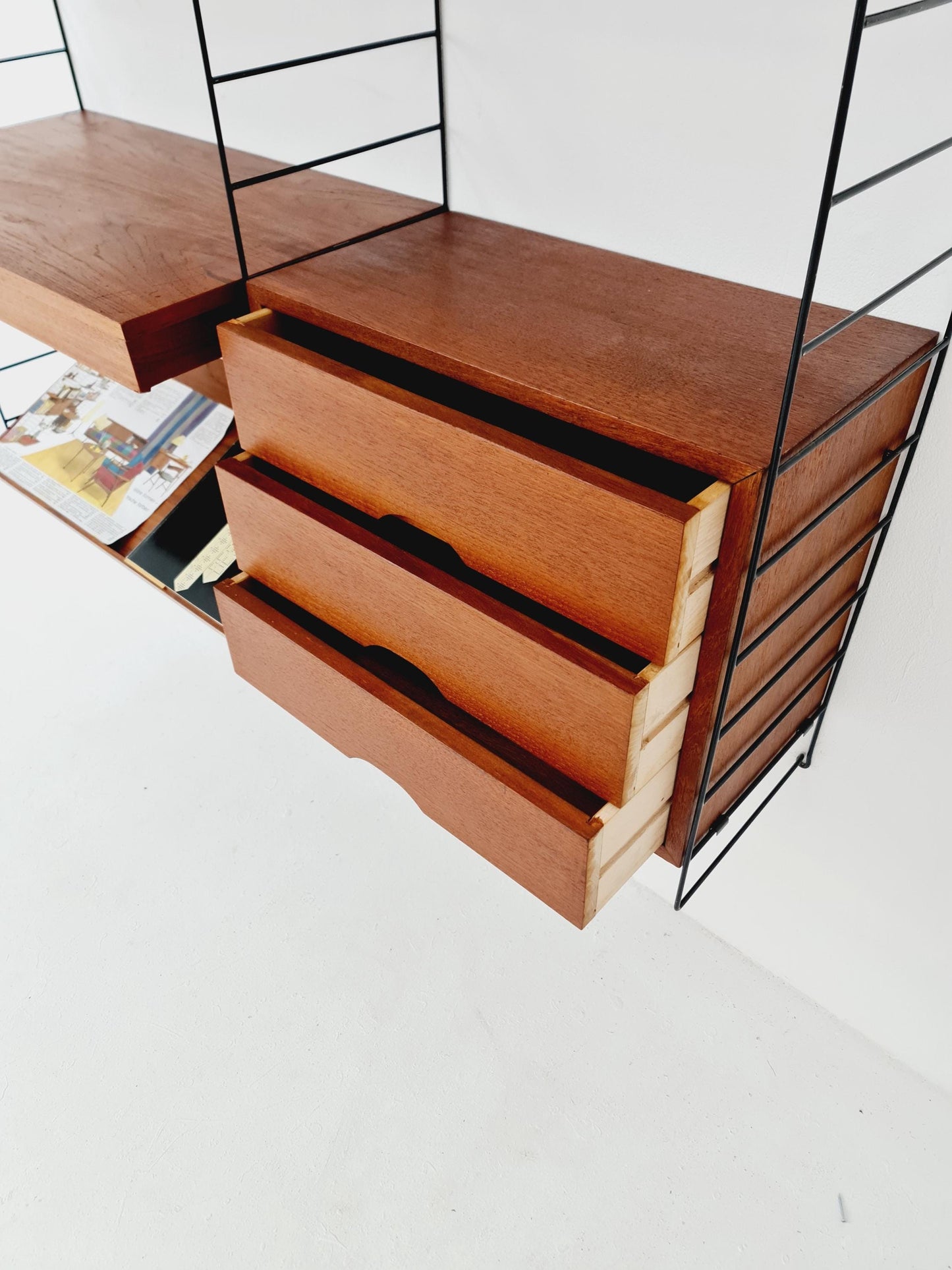 Rare String shelf-system, bookcase teak by WHB Germany, 1950s