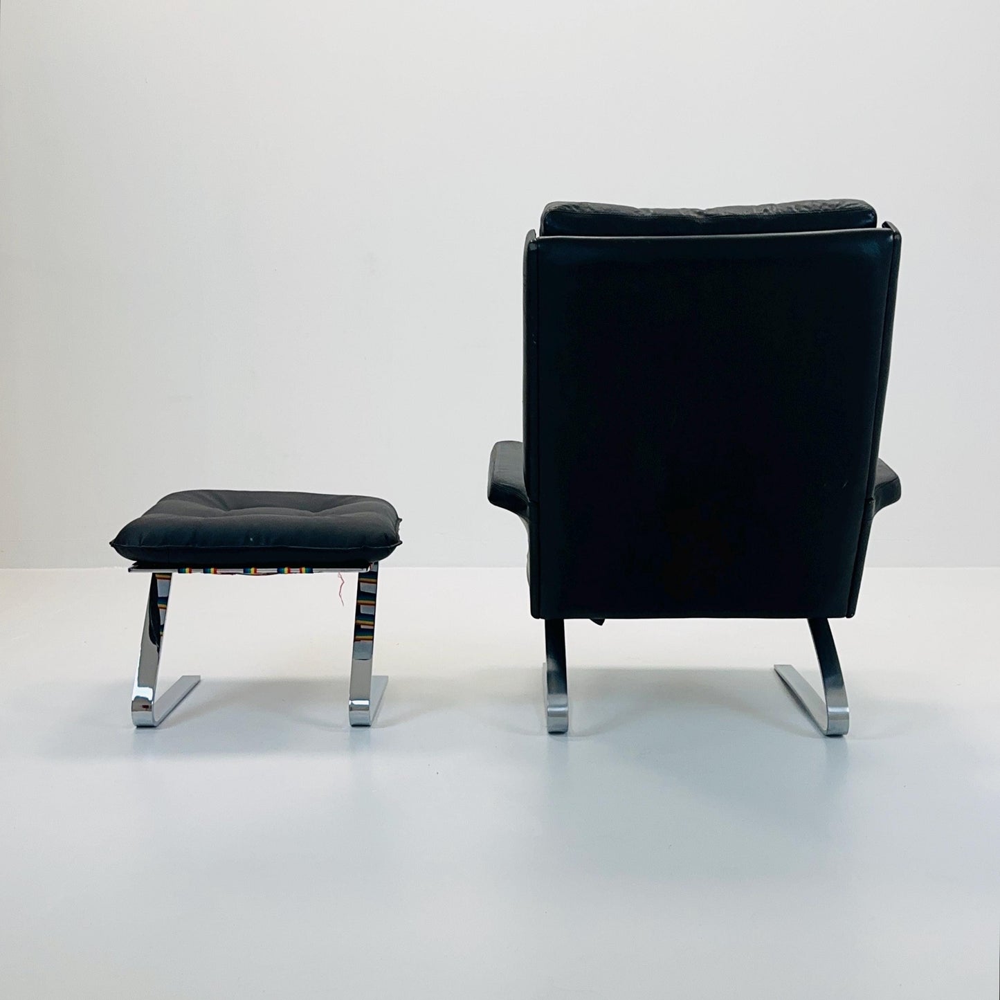 mid Century Black Swing Lounge Chair & Ottoman by Reinhold Adolf for Cor Germany 1960s