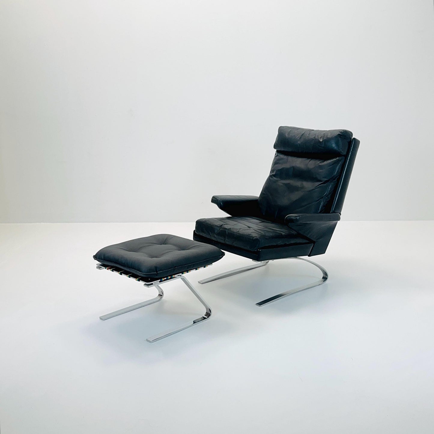 mid Century Black Swing Lounge Chair & Ottoman by Reinhold Adolf for Cor Germany 1960s