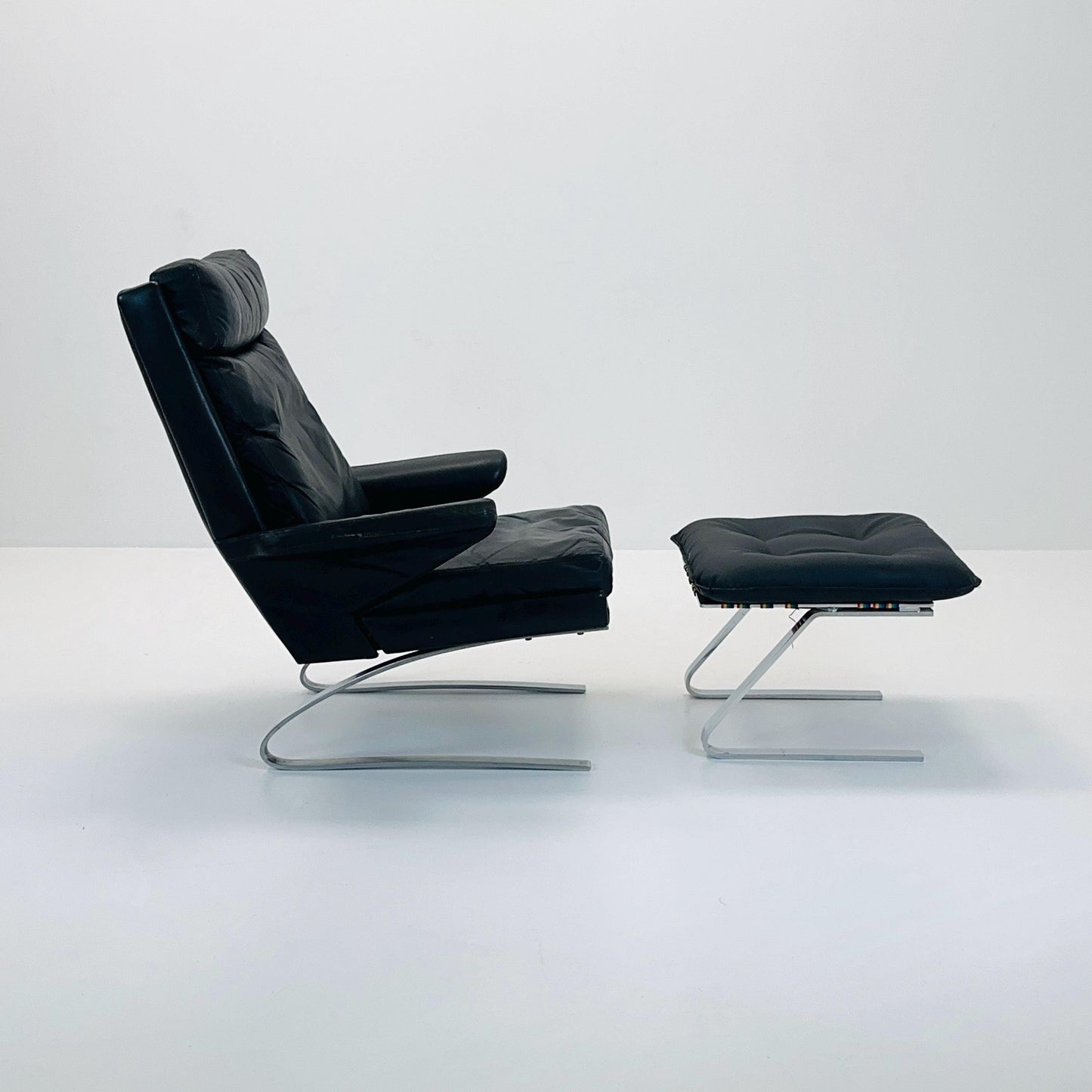 mid Century Black Swing Lounge Chair & Ottoman by Reinhold Adolf for Cor Germany 1960s
