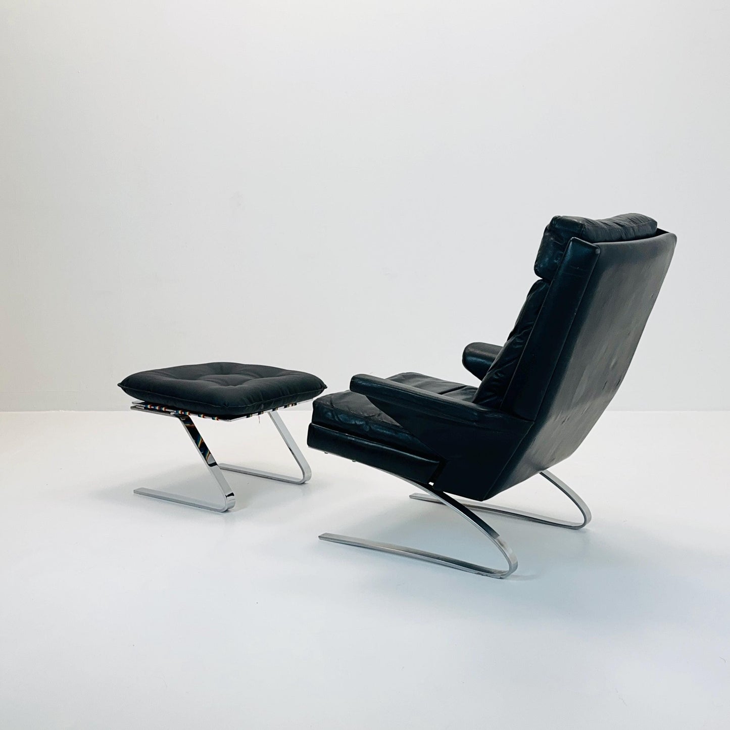 mid Century Black Swing Lounge Chair & Ottoman by Reinhold Adolf for Cor Germany 1960s