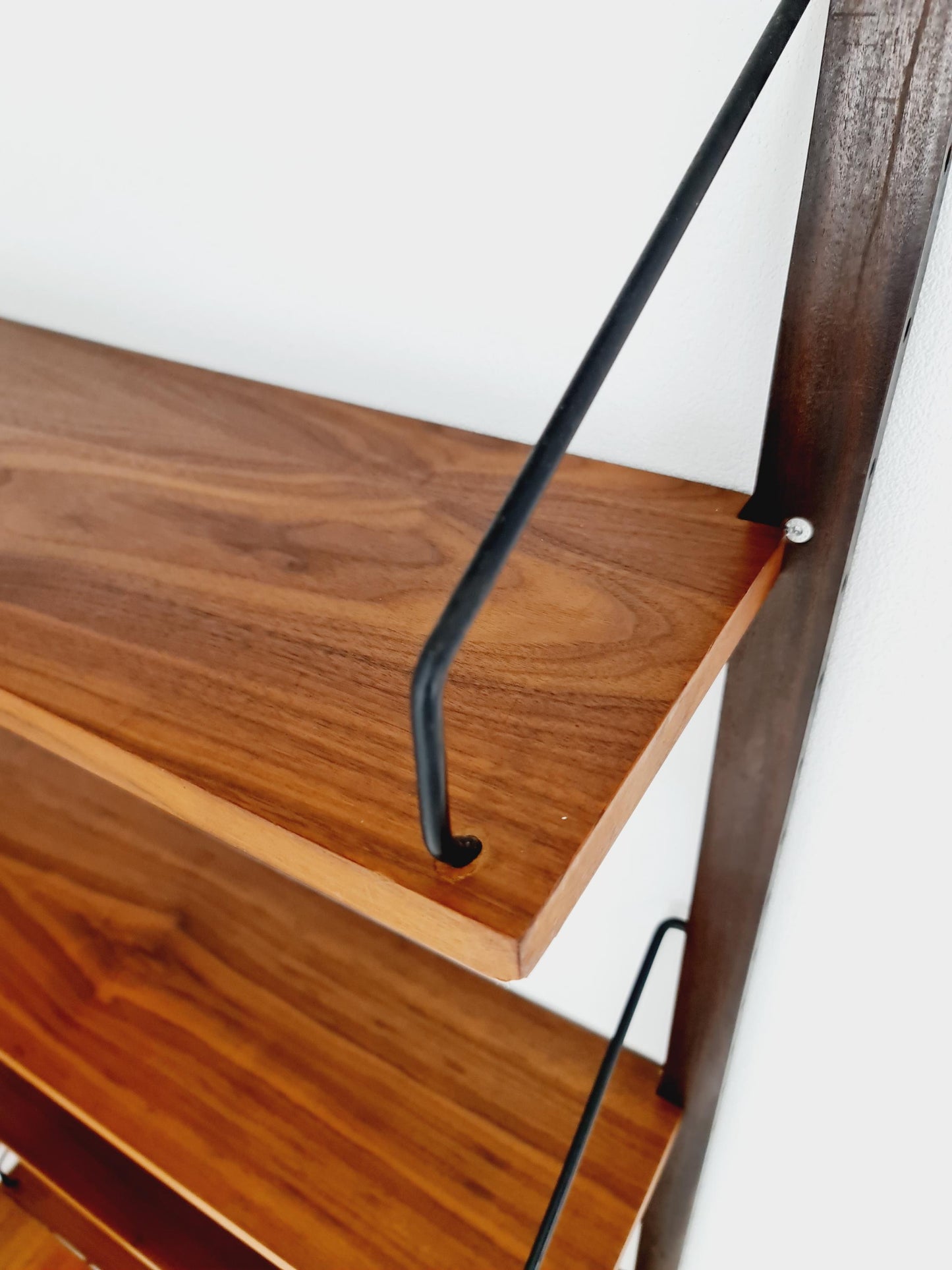 Midcentury Danish walnut Corner Wall-Mounted Shelving Unit, by Royal for Poul Cadovius, 1960s