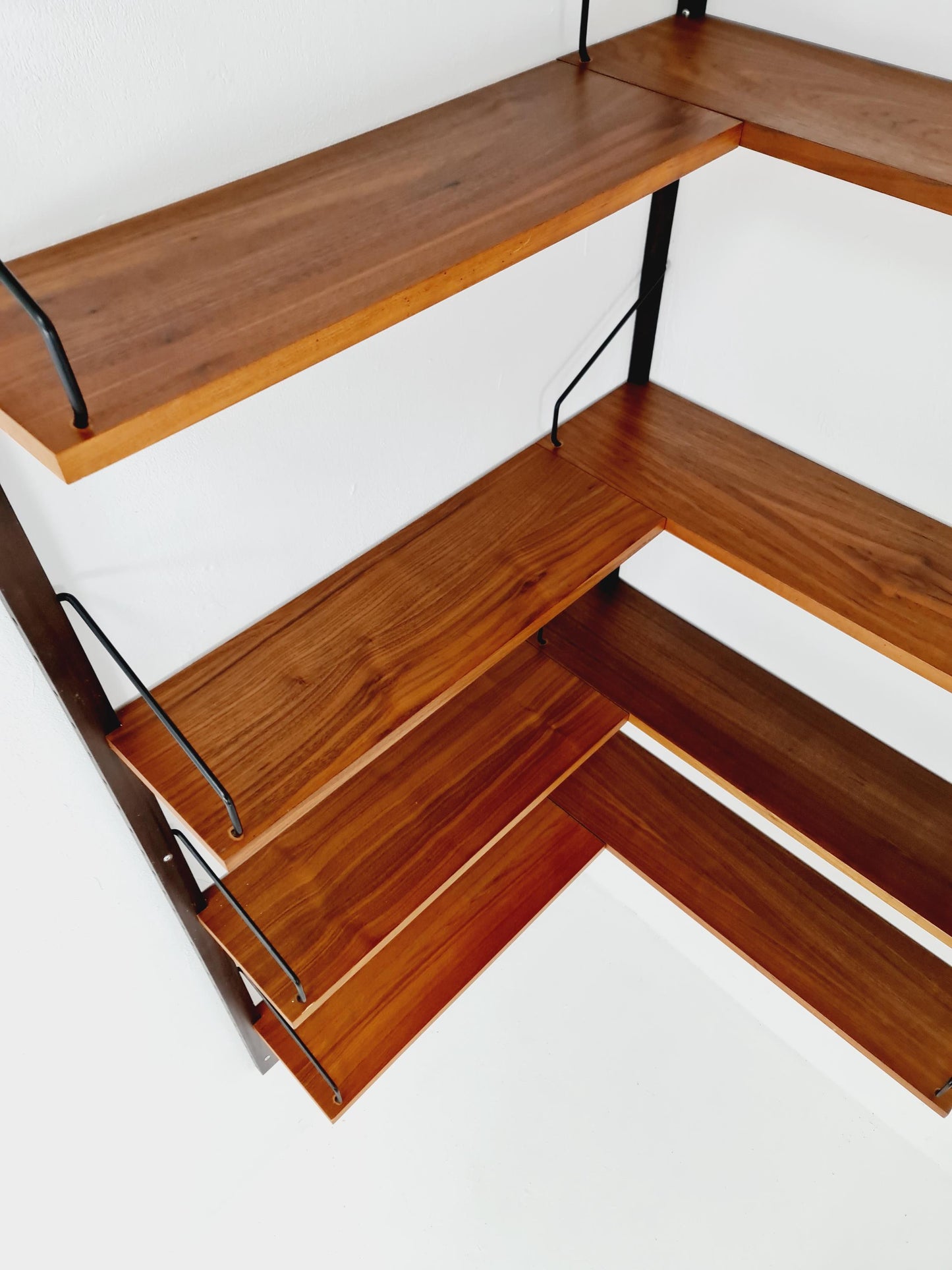 Midcentury Danish walnut Corner Wall-Mounted Shelving Unit, by Royal for Poul Cadovius, 1960s