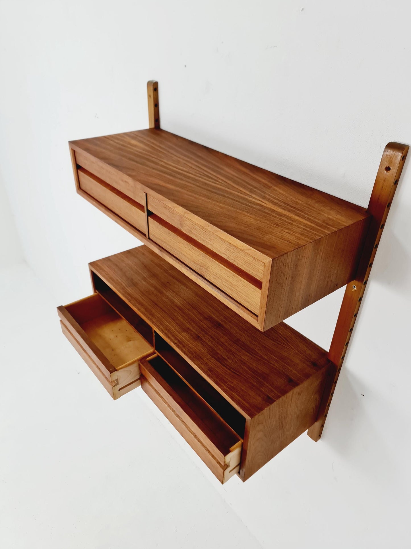 Midcentury Danish walnut Wall-Mounted Shelving Unit, by Royal for Poul Cadovius, 1960s