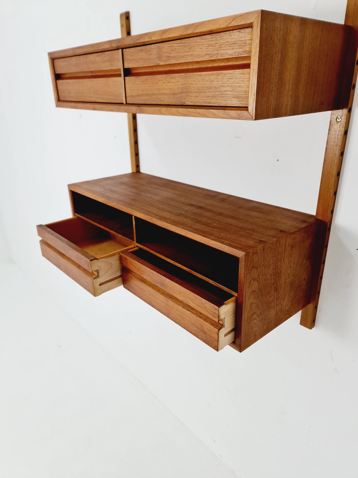 Midcentury Danish walnut Wall-Mounted Shelving Unit, by Royal for Poul Cadovius, 1960s