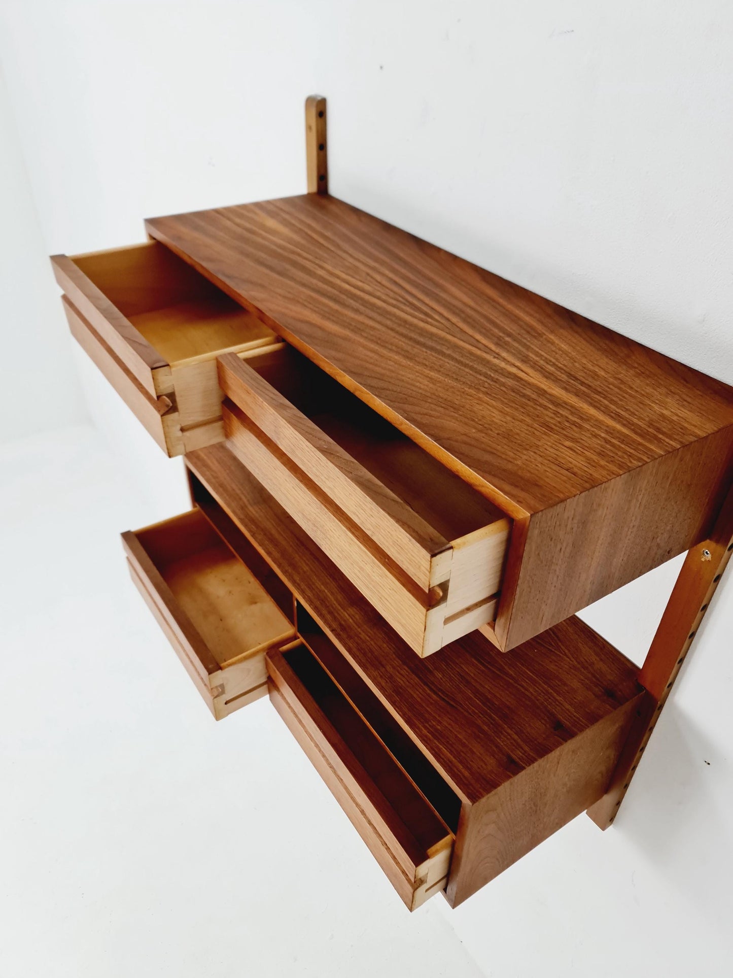 Midcentury Danish walnut Wall-Mounted Shelving Unit, by Royal for Poul Cadovius, 1960s