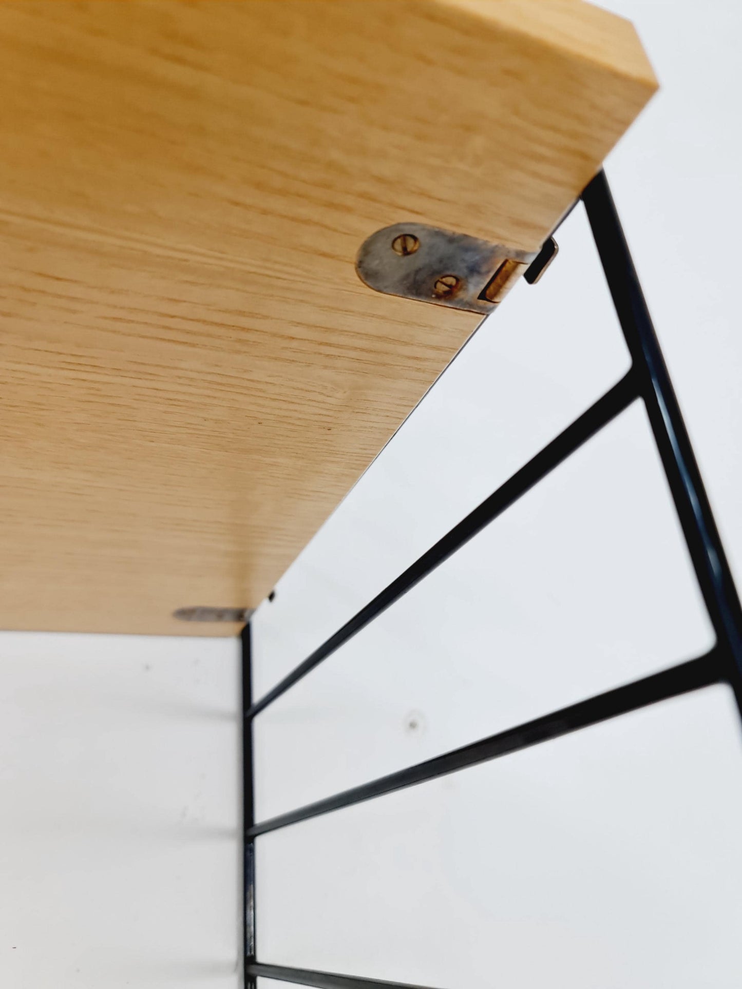 Original MCM Ash shelving system - consists of Black lacquered metal ladders, from string Stockholm 1960s