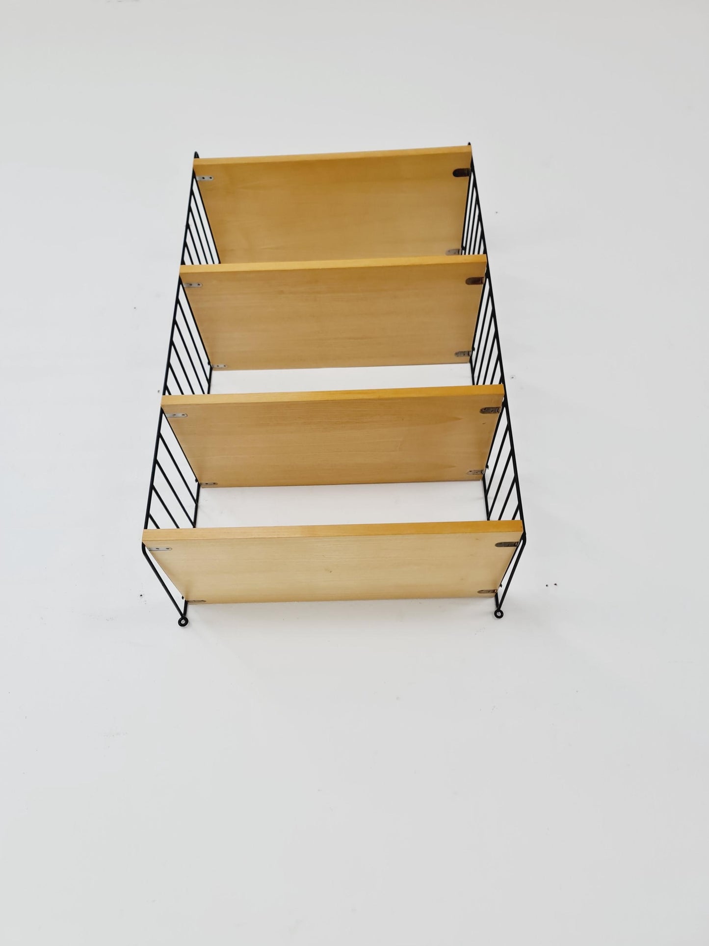 Original MCM Ash shelving system - consists of Black lacquered metal ladders, from string Stockholm 1960s