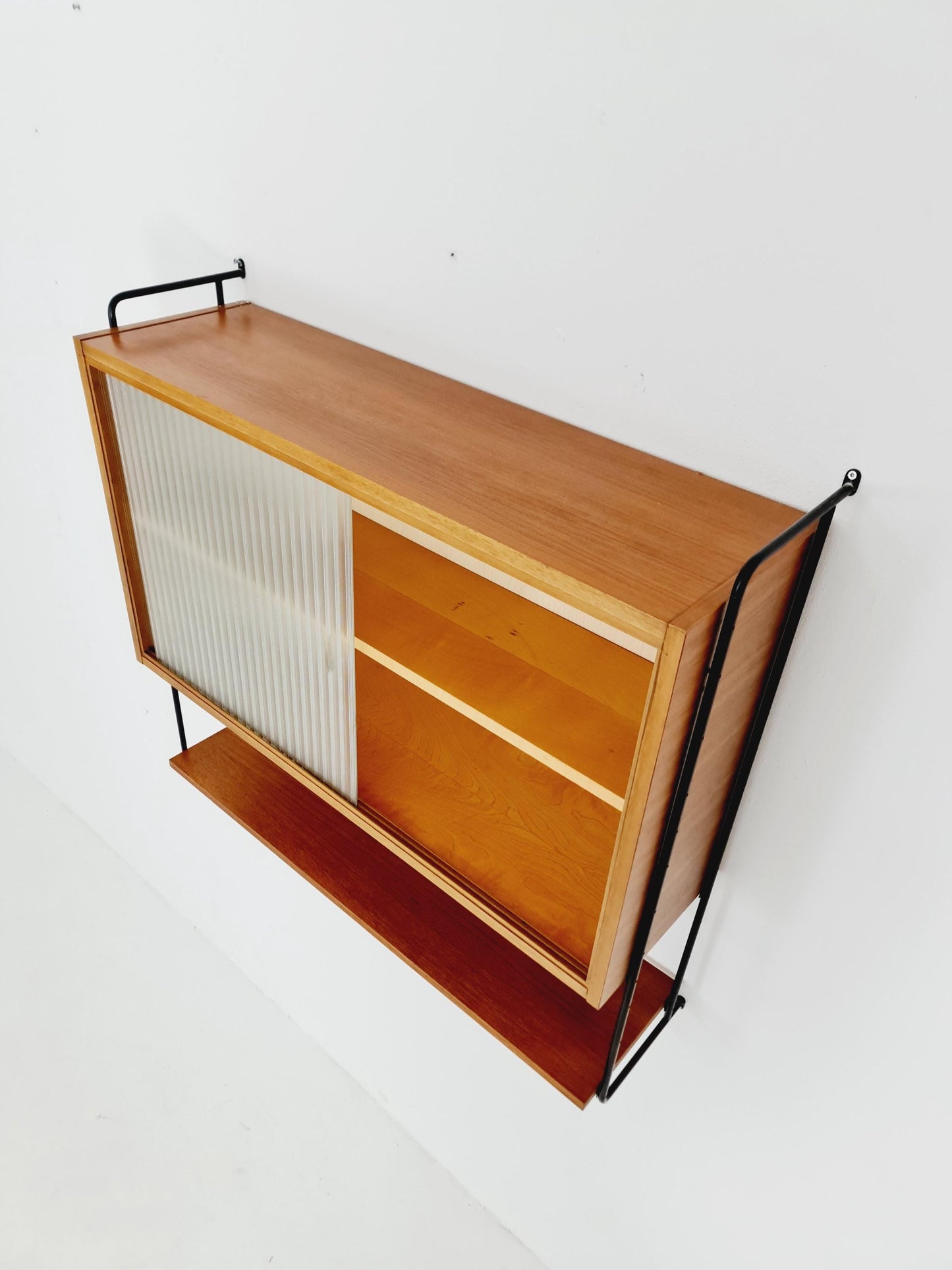 German Teak wall hanging display cabinet by Omnia Hilker, 1960s