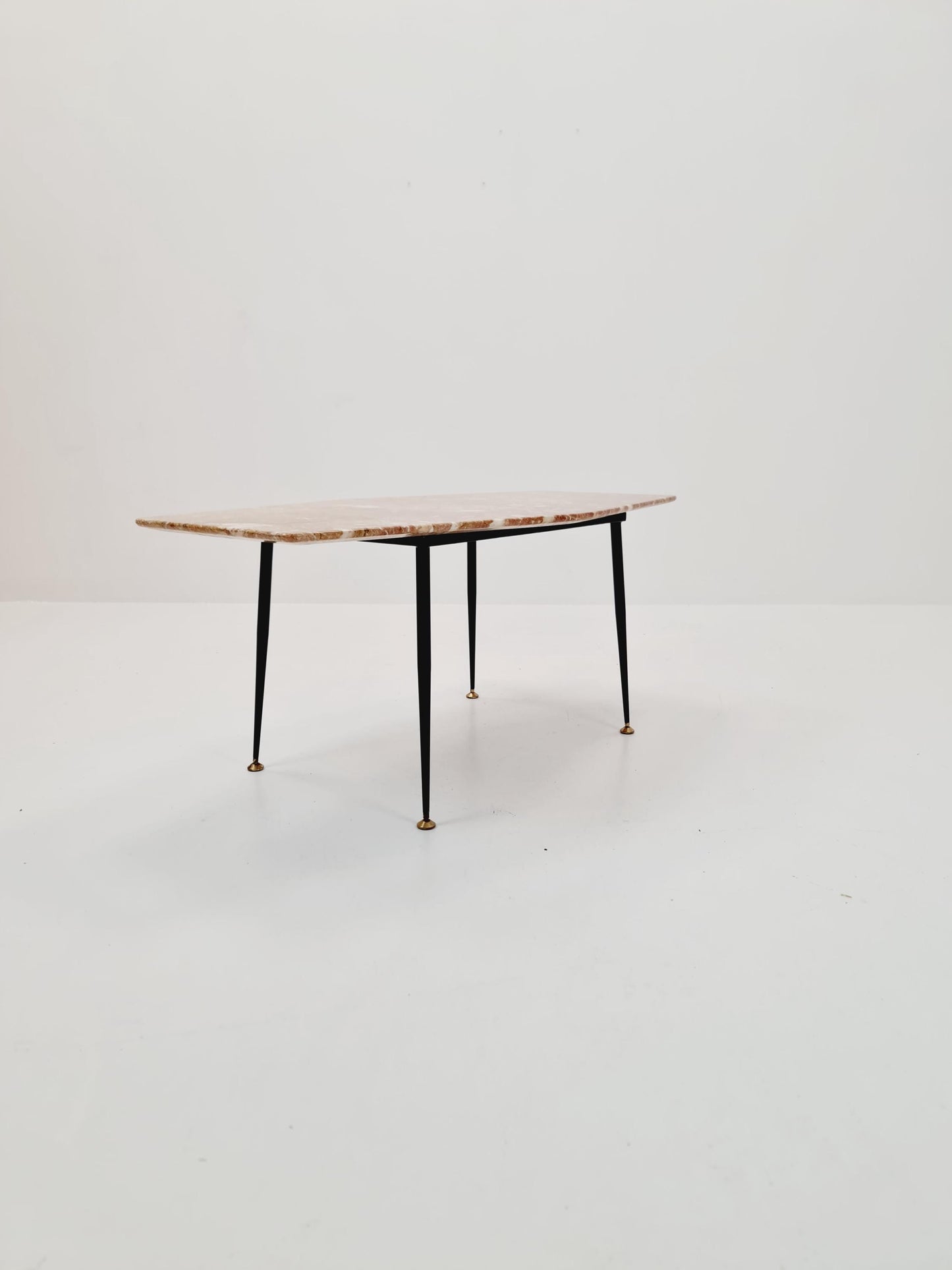 Mid century Italian asymmetric Coffe table with iron legs & pink Marble 1950s