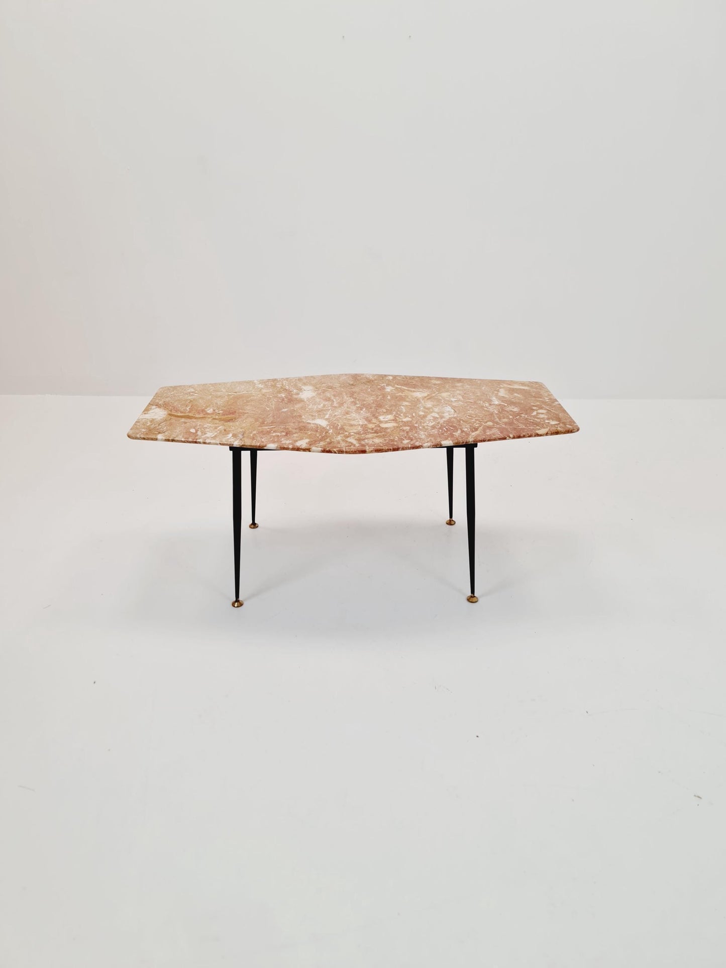 Mid century Italian asymmetric Coffe table with iron legs & pink Marble 1950s